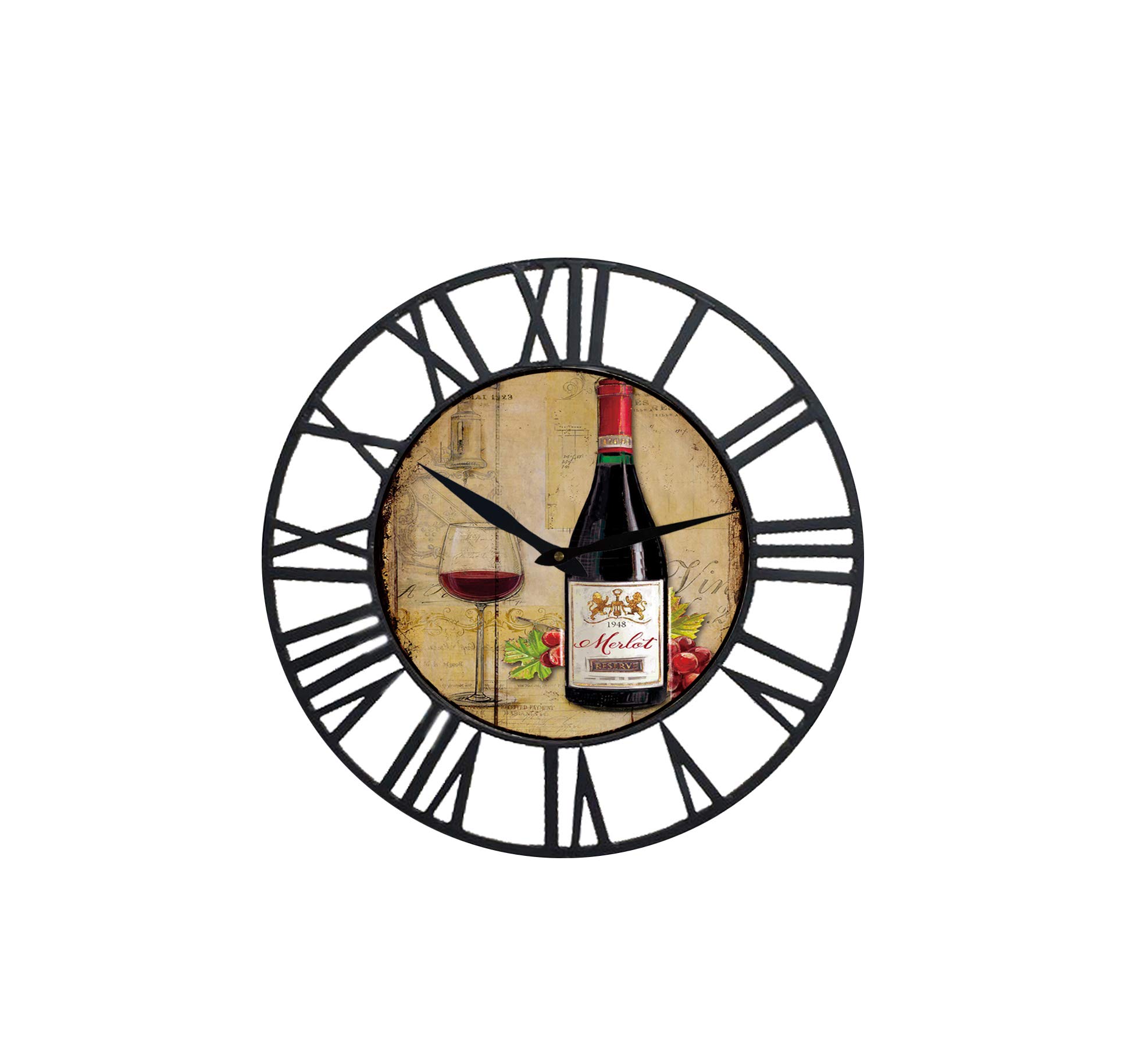 Upuptop 16 Inch Farmhouse Wall Clock - Wine Chateau Design with Black Iron Frame, Rustic Vintage Wooden & Metal Wall Clock for Kitchen, Living Room, Dining Room Decor