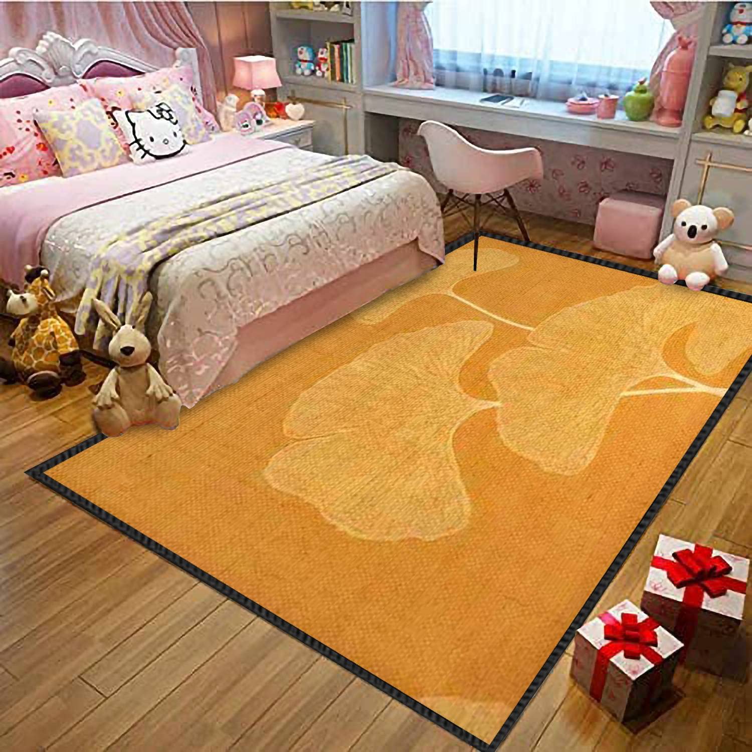 Modern Ginkgo Biloba Leaves Abstract Area Rug - Non-Slip Soft Floor Carpet for Living Room, Bedroom, Kids Room | Indoor/Outdoor Seamless Floral Design Home Decor