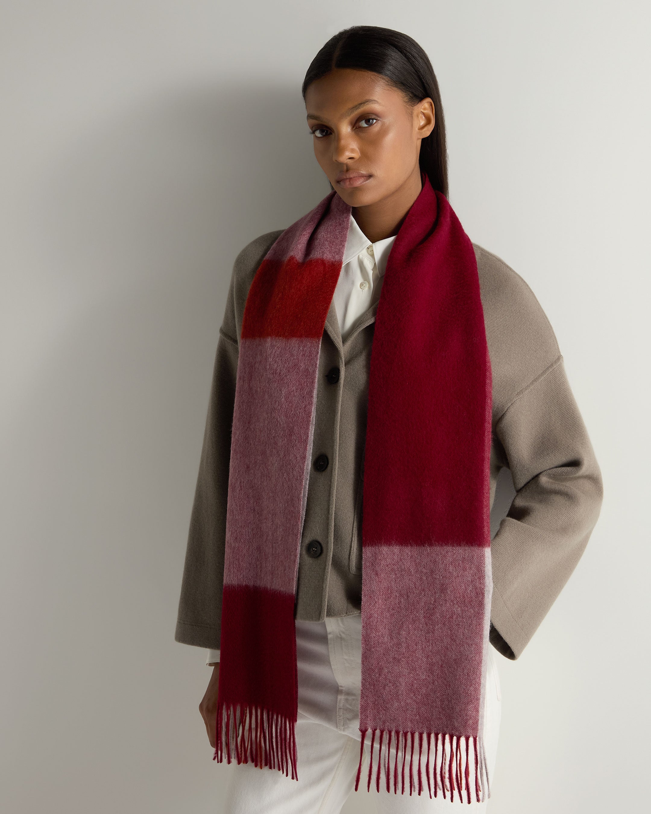 Unisex Red and Grey Cashmere Check Scarf - Warm Winter Fashion Accessory for Men & Women - Perfect for Cold Weather, Office, and Outdoor Activities