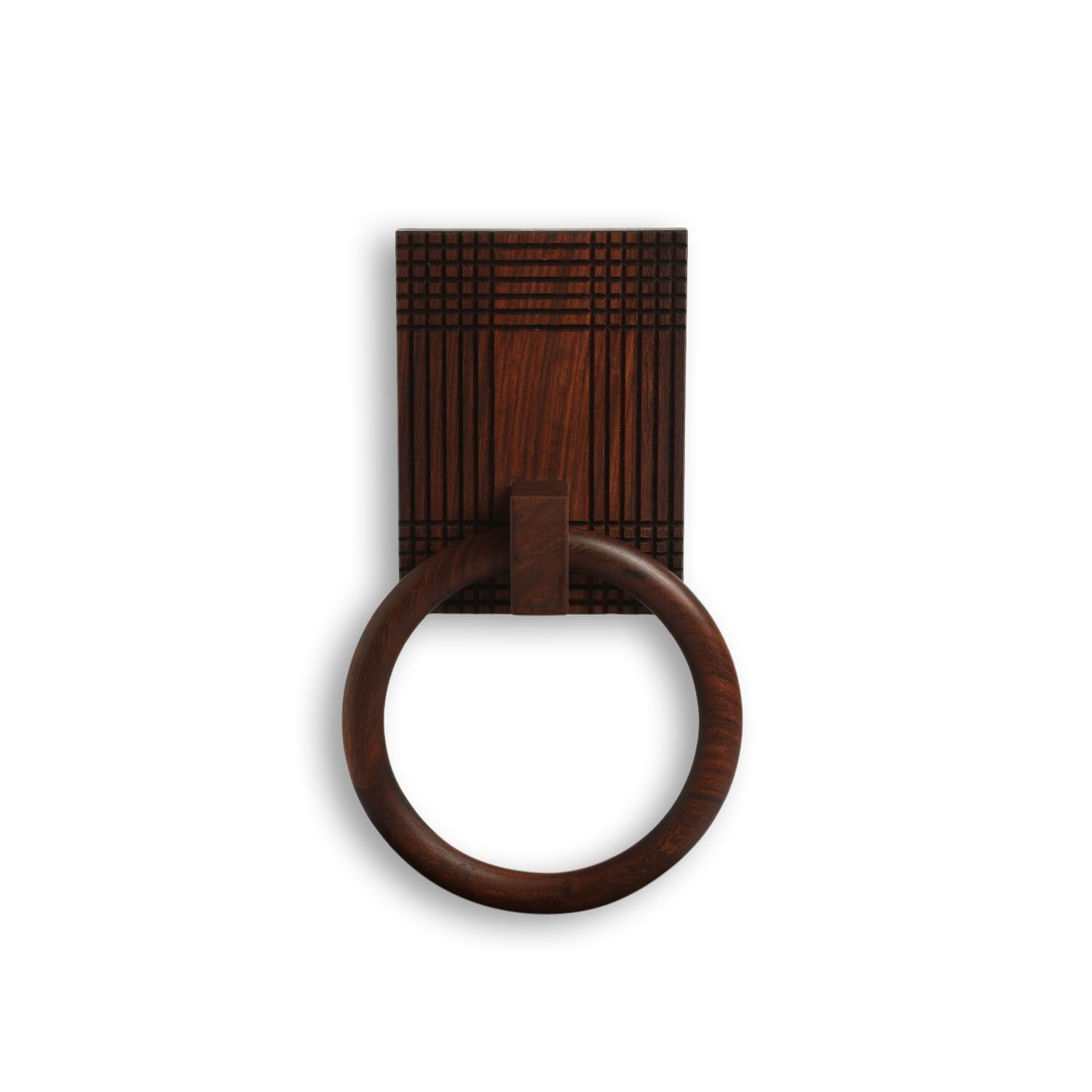 Handcrafted Sheesham Wood Checkered Frame Towel Ring Holder - Bathroom & Kitchen Towel Hanger for Wash Basin - Natural Brown Wooden Towel Organizer for Spa, Guest Bath & Farmhouse Decor