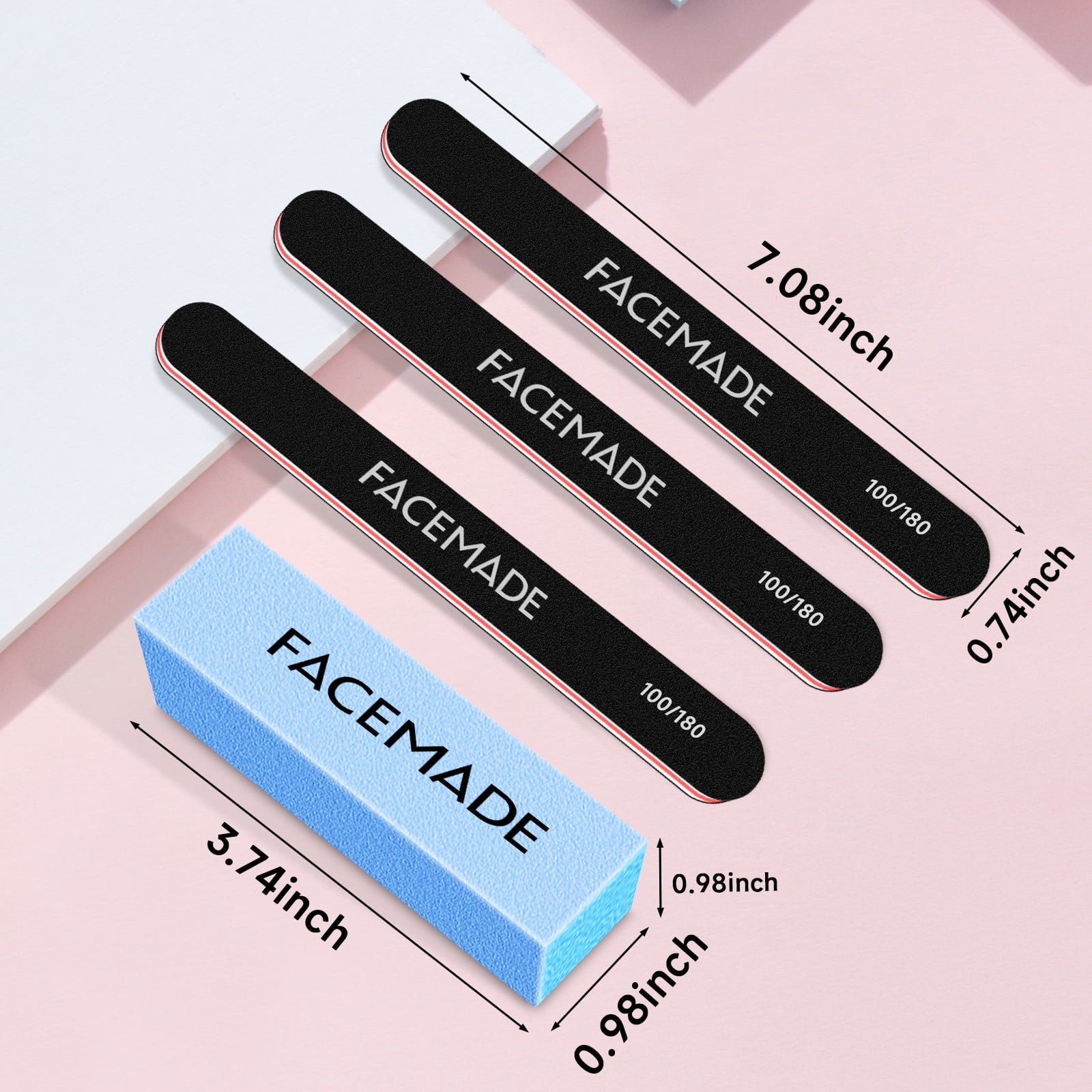 Professional 12-Piece Manicure Kit - FACEMADE Nail Files & Buffers with 100/180 Grit for Smooth Nails | Colorful Nail Care Tools for Home & Salon Use