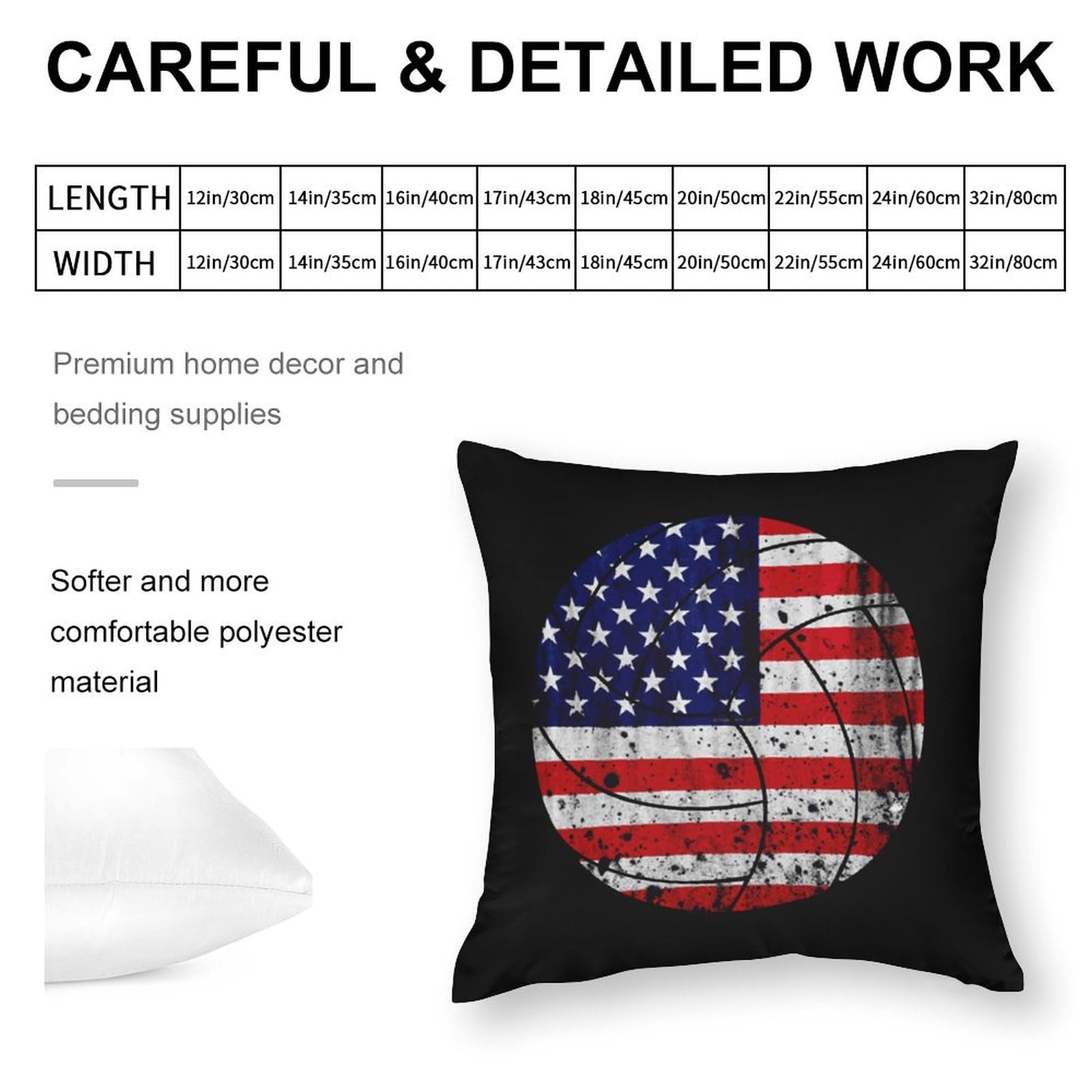 USA Flag Volleyball Polyester Pillow Cases - Soft & Smooth 24x24 Inch Cushion Covers for Sofa, Bed, Dorm - Patriotic Home Decor, Sports Fan Gift, Game Day Accessories