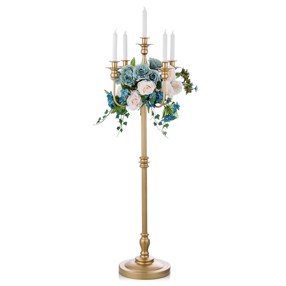 50 Inch Antique Gold Floor Candelabra for Taper Candles - Elegant Wedding Centerpiece, Party & Home Decor - Perfect for Living Room, Dining Table & Special Events