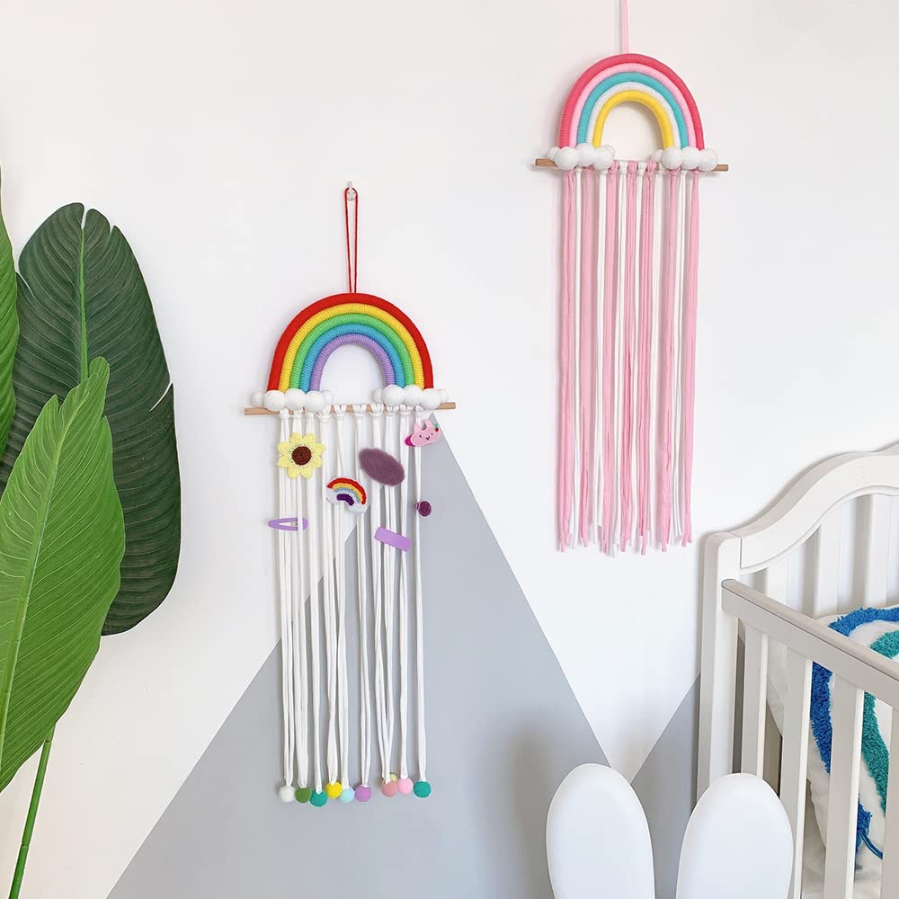 Ronska Hair Accessories Organizer - Wall Mounted Bow Headband & Hair Clips Holder for Baby Girls, Rainbow Home Decor, Perfect Birthday Gift for Kids Room & Bathroom Organization
