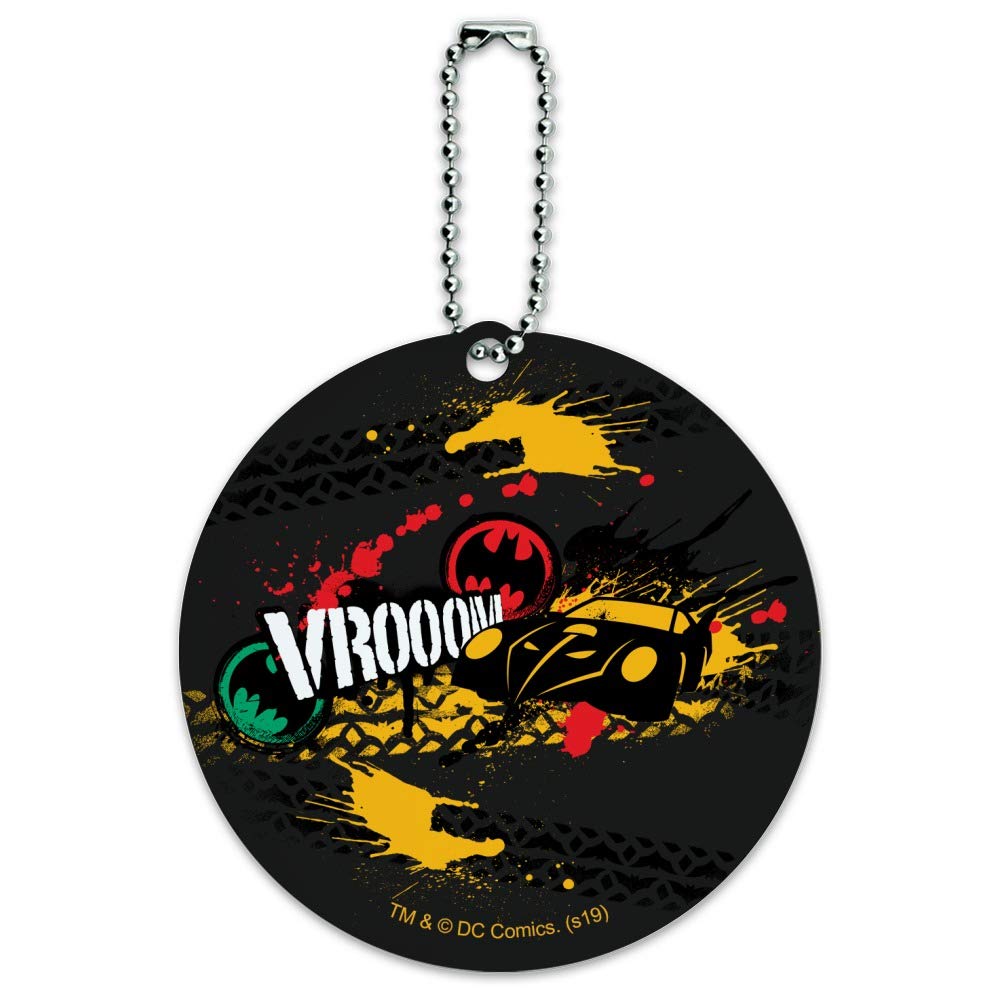 Batman Batmobile VROOOM Round Luggage ID Tag - Durable Suitcase & Carry-On Baggage Identifier for Travel Accessories (Perfect for Kids & Superhero Fans)