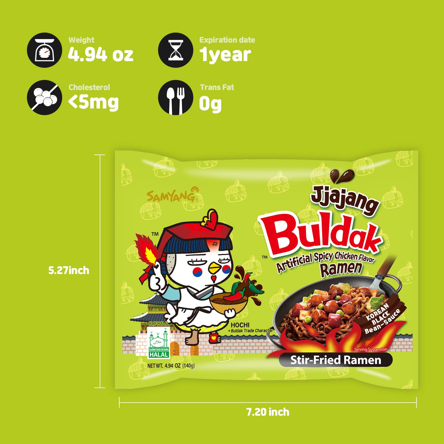 Samyang Buldak Jjajang Korean Spicy Hot Chicken Stir-Fried Noodles 4.94oz (Pack of 5) – Instant Ramen for Quick Meals, Late Night Snacks & Spicy Food Lovers