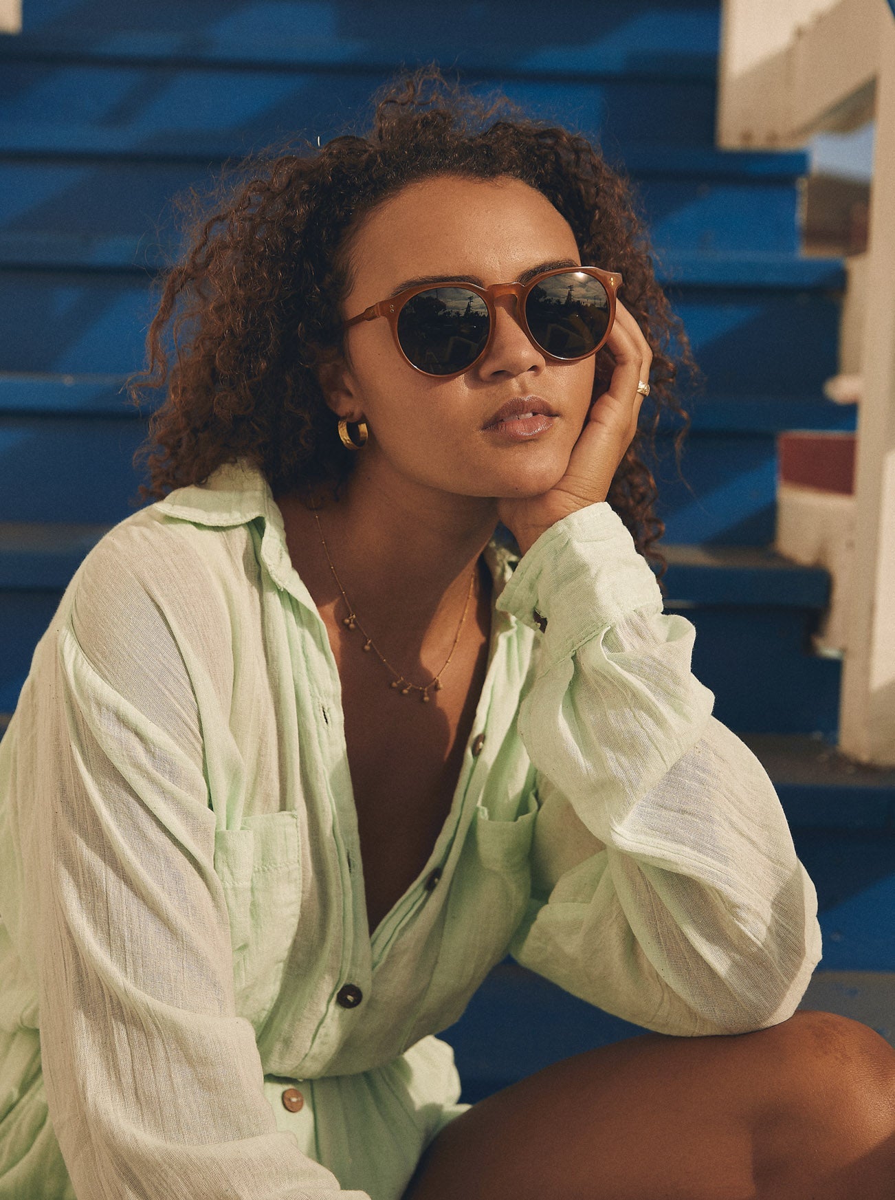 REMMY Brindle Tortoise Green Polarized Sunglasses 49mm - UV Protection, Stylish & Lightweight for Outdoor Activities, Driving, and Beach Vacations