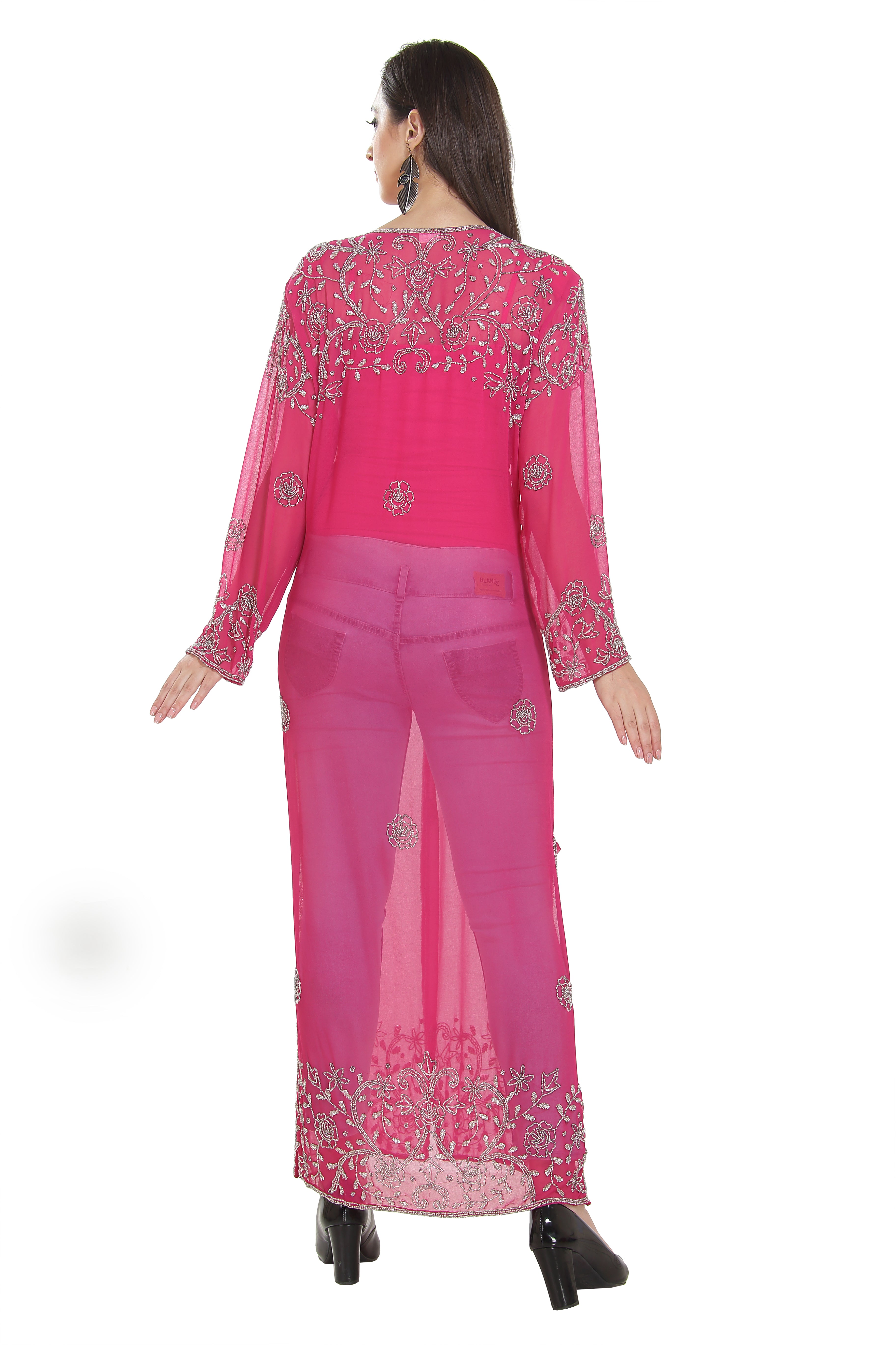 Elegant Embroidered Kurti with Crystal Overcoat - Long Maxi Dress for Women | Perfect for Weddings, Parties & Festive Occasions