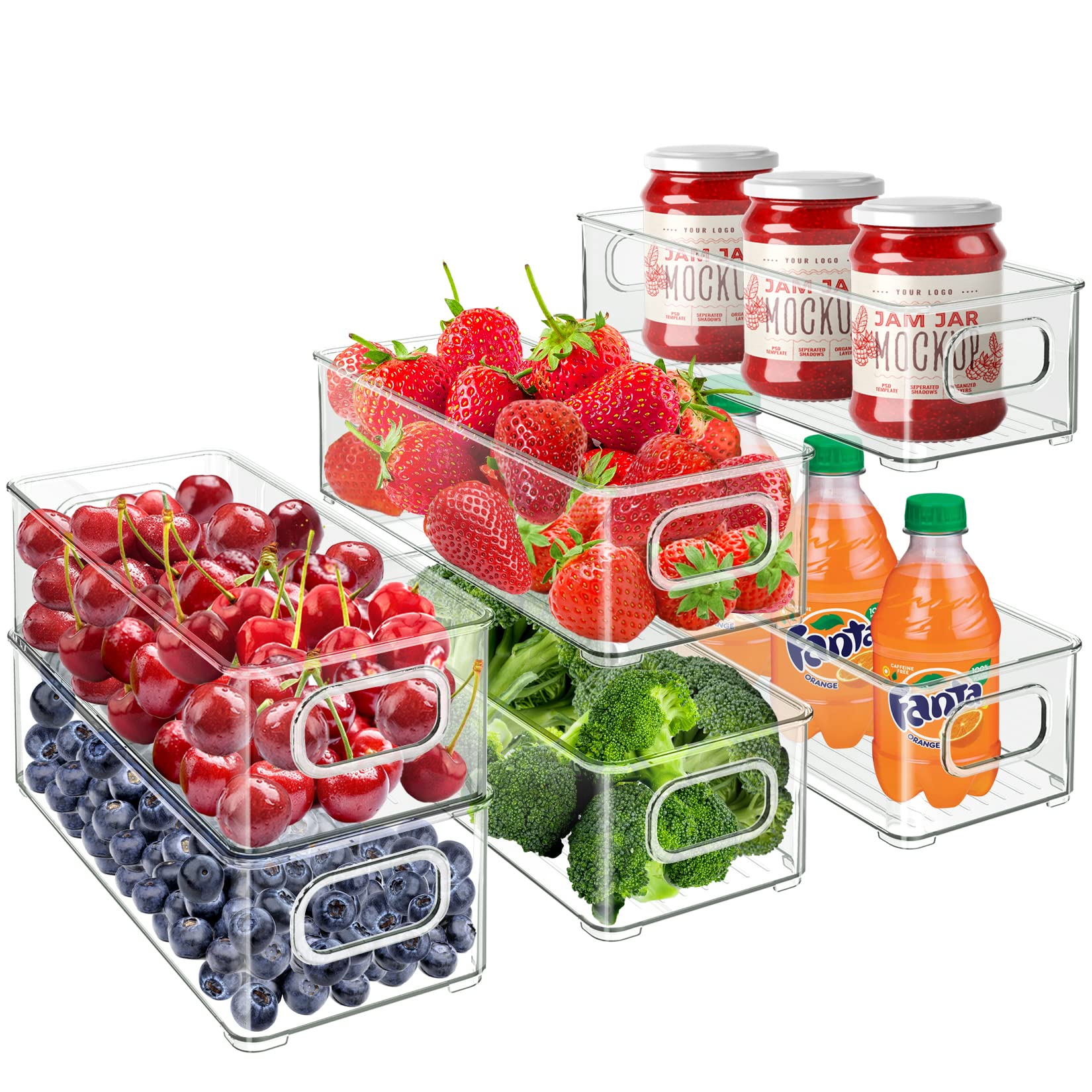 6-Pack Clear Plastic Refrigerator Organizer Bins - Stackable Food Storage Containers for Fridge, Freezer & Pantry - BPA-Free Kitchen Organization for Fruits, Vegetables & Meal Prep