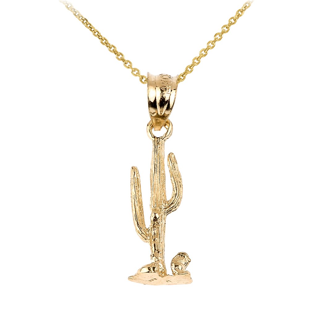 10k Gold Cactus Charm Pendant Necklace for Women - Dainty Southwest Jewelry - Perfect for Boho Fashion, Western Style & Everyday Wear