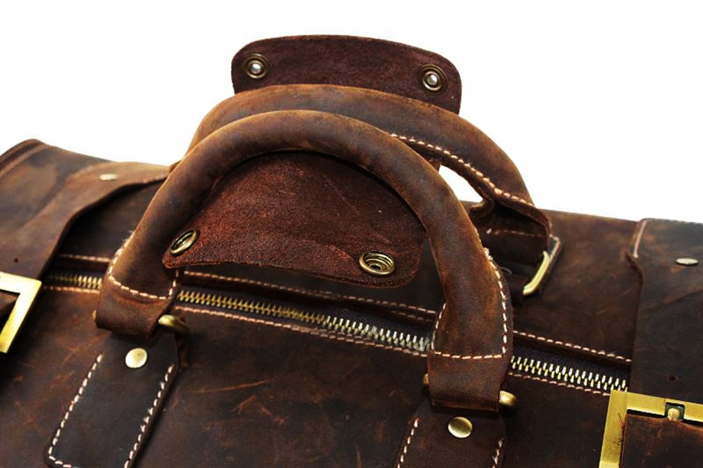 **Le'aokuu Men's Genuine Leather Carry-On Travel Duffle Bag - Gym & Weekend Tote for Business Trips & Workouts (Dark Brown, No Shoulder Strap) - Perfect for Business Travel, Gym, and Weekend Getaways**