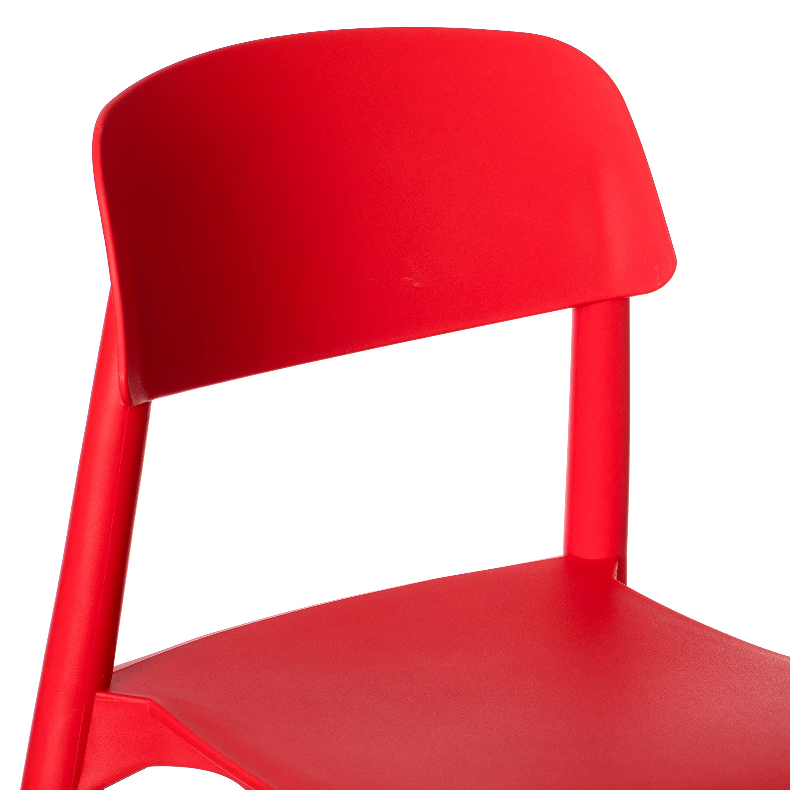 Fabulaxe Modern Plastic Dining Chairs with Beech Wood Legs - Set of 2 Red Contemporary Kitchen Chairs for Dining Room, Breakfast Nook & Outdoor Patio