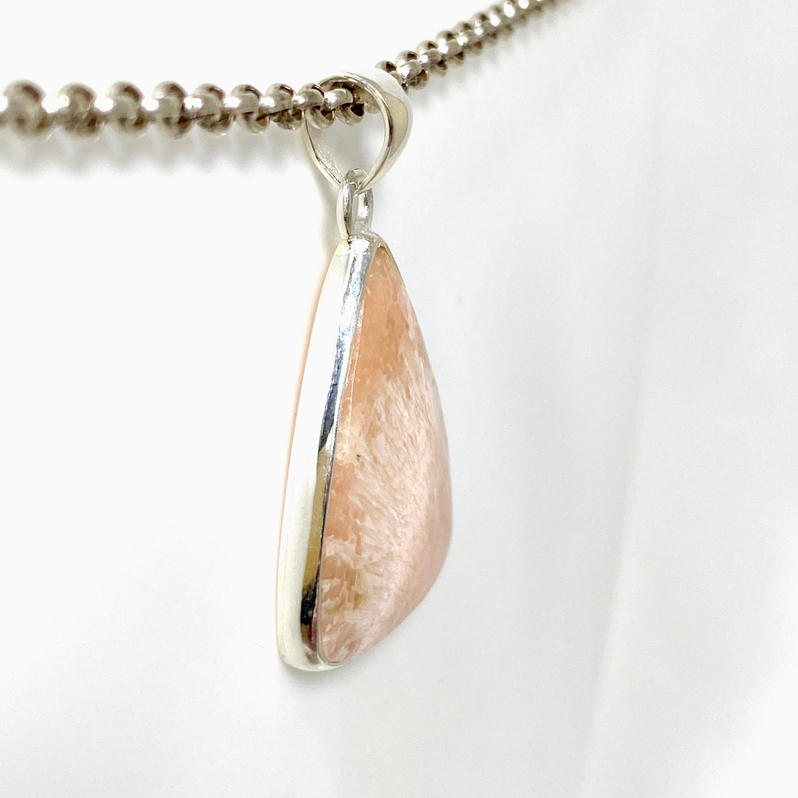 Natural Peach Scolecite Triangle Pendant Necklace KPGJ4524 - Healing Crystal Jewelry for Meditation, Energy Balancing & Spiritual Growth