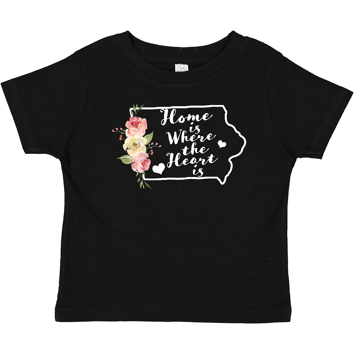 Inktastic Iowa Home is Where The Heart is with Watercolor Floral Baby T-Shirt - Cute Infant Outfit for Family Photos, Baby Showers & Casual Wear