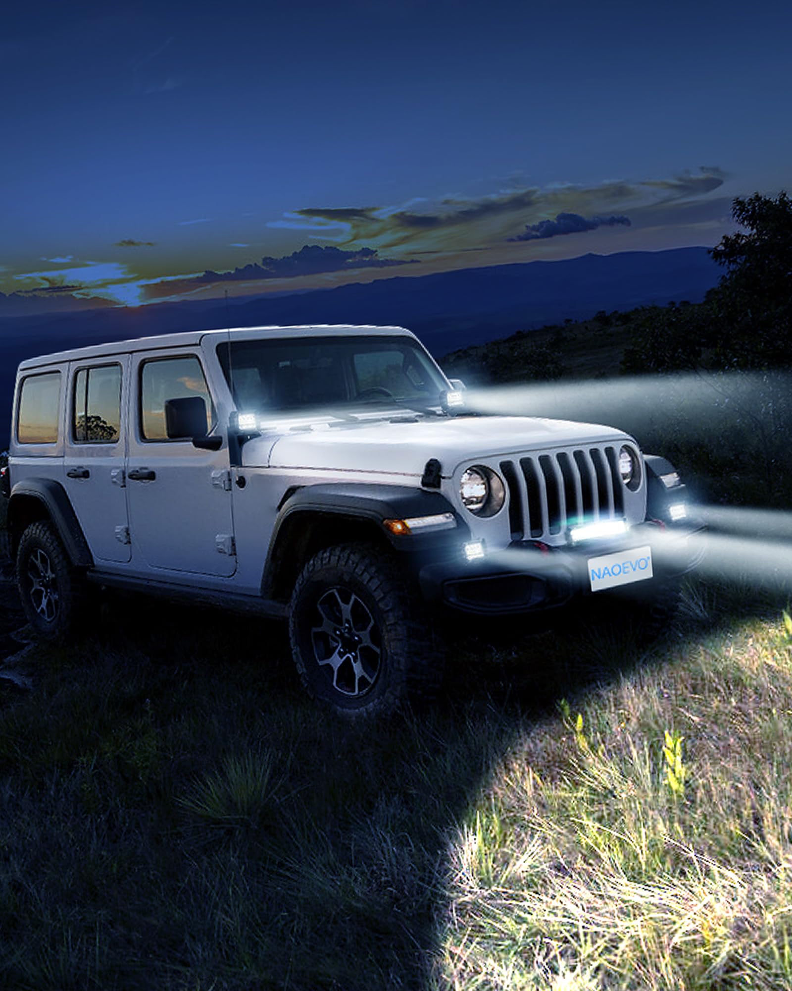 NAOEVO 12 Inch LED Light Bar with 4PCS 4 Inch LED Pod Lights - 54000LM Super Bright LED Fog, Driving & Off Road Lights - Triple Row Spot Flood Combo for Truck, Car, UTV, ATV & Boat - Durable & Waterproof for Off-Roading, Camping & Night Driving - 1 Year Warranty