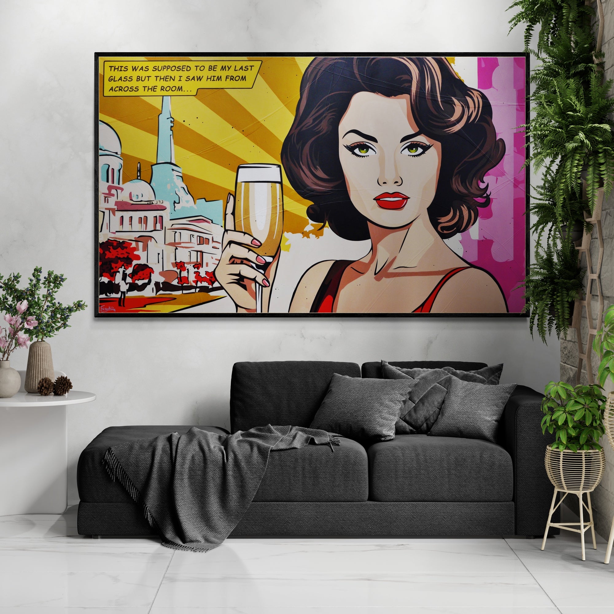 200cm x 120cm Romantic Textured Classic Pop Art Painting - My Last Glass - Perfect for Living Room, Bedroom & Office Wall Decor