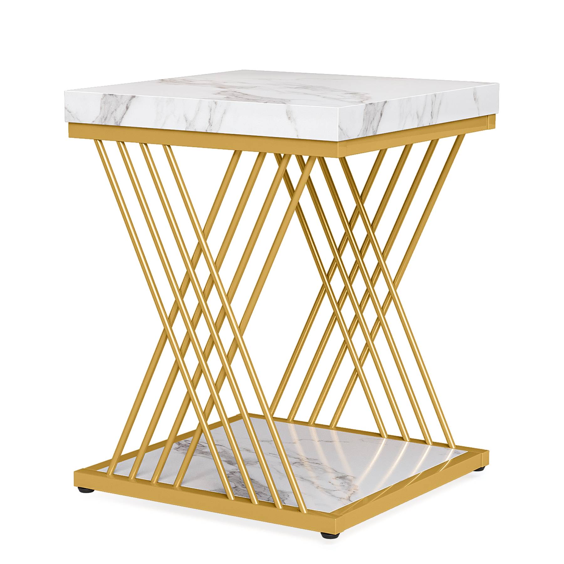 Modern Square End Table with 2-Tier Storage - Stylish Side Table & Bedside Nightstand for Living Room, Bedroom, or Office