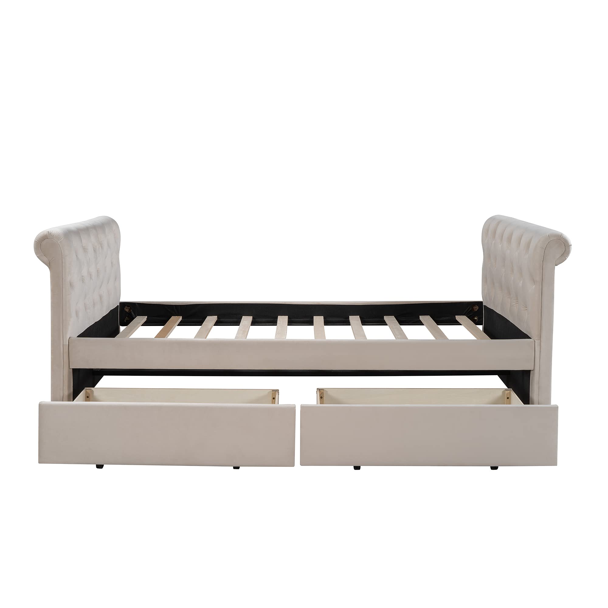 Harper & Bright Designs Twin Size Upholstered Daybed with 2 Storage Drawers - Wood Slat Support Frame, No Box Spring Needed - Easy Assembly Beige Day Bed for Guest Room, Dorm, or Small Space