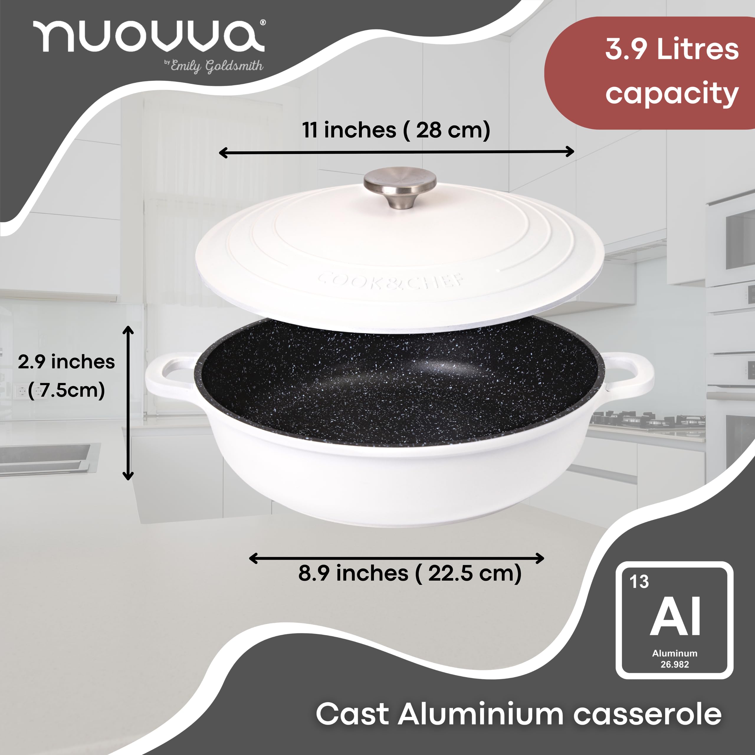 **Nuovva 4-Quart Dutch Oven with Lid – Non-Stick Cast Aluminum Pot for Sourdough Bread Baking, Oven & Stovetop Safe – 11 Inch Cream Stock Pot – Perfect for Artisan Bread, Stews & Slow Cooking**