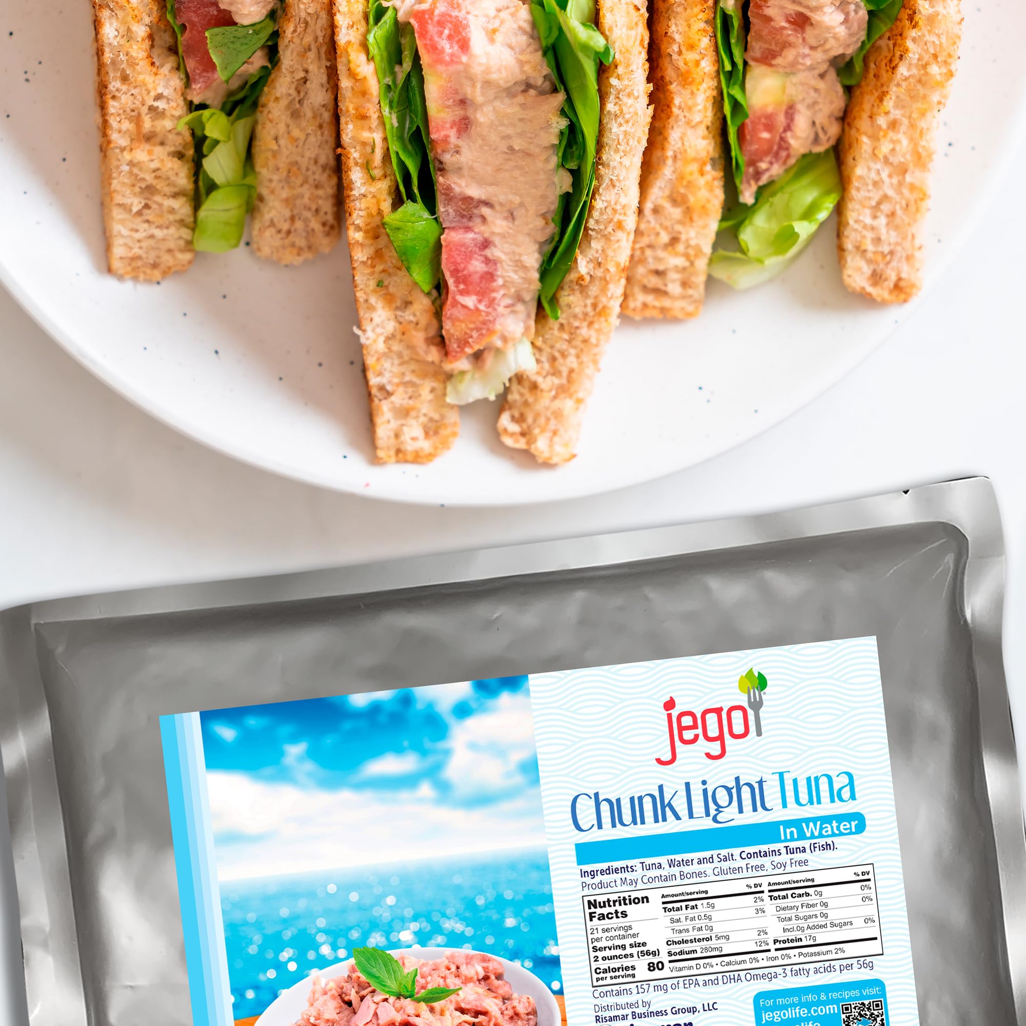 Jego Chunk Light Tuna in Water - Wild Caught, Keto & Low Carb Friendly, Gluten Free, Soy Free, Ready to Eat (43 oz Pouch) - Perfect for Salads, Sandwiches & Healthy Meal Prep