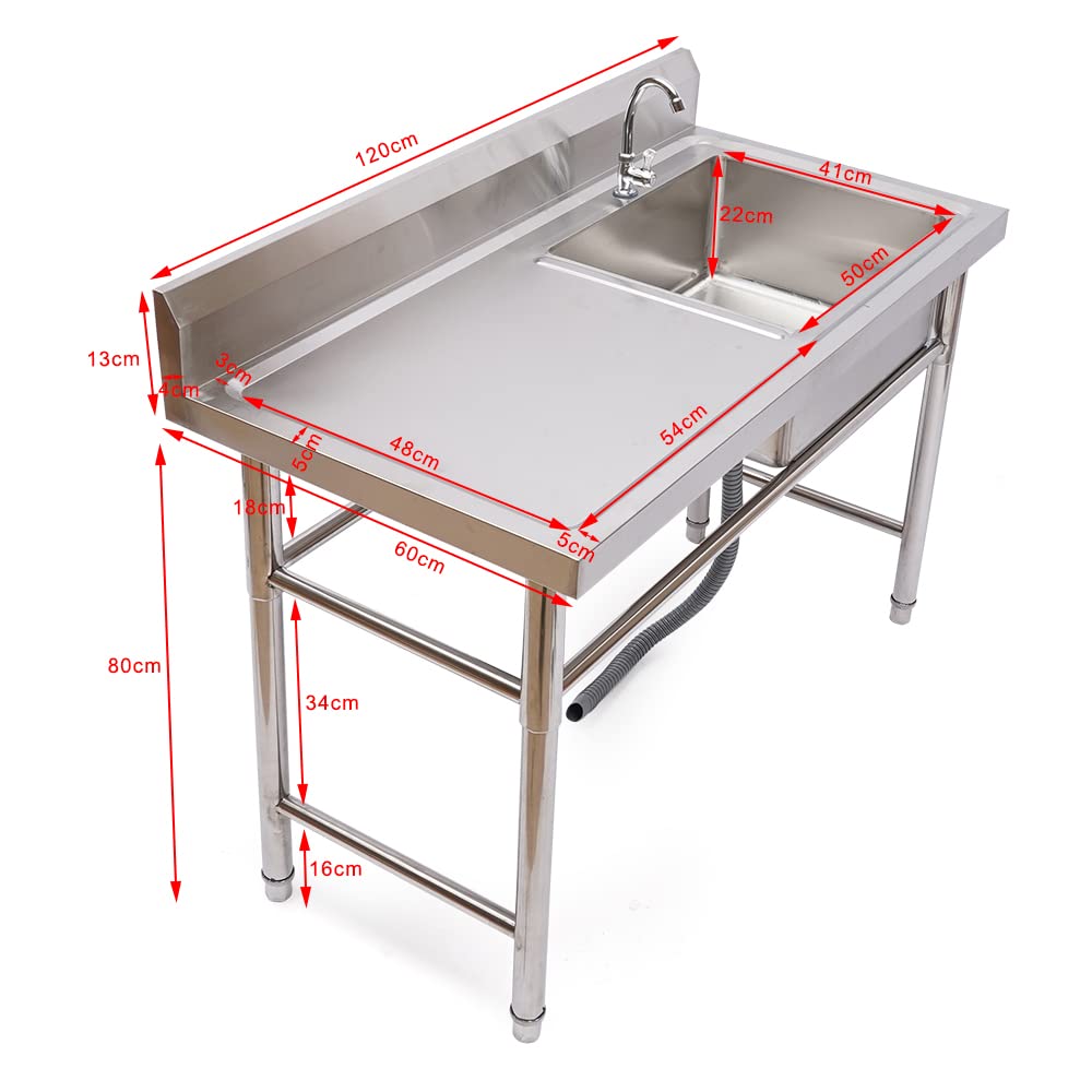 LOYALHEARTDY 1 Compartment Stainless Steel Commercial Sink - Heavy Duty Kitchen Prep Sink for Restaurant, Catering & Food Service with Drain Board - Ideal for Commercial Kitchens, Food Prep Stations & Back Bars
