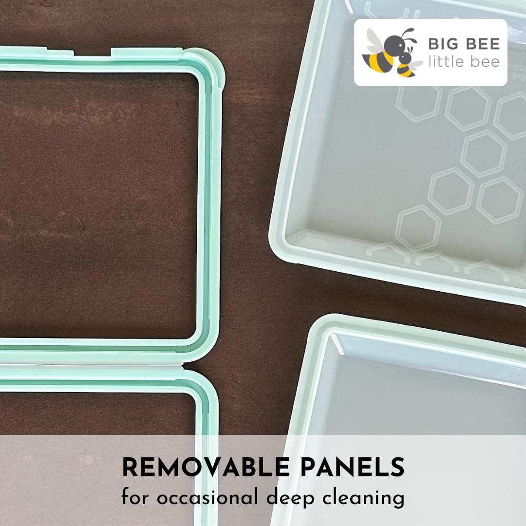 Big Bee, Little Bee - Extra Large Reusable Silicone Food Storage Containers with Snap-On Clamshell Lid | BPA-Free, Microwave, Freezer & Dishwasher Safe | Airtight Meal Prep Containers for Leftovers, Lunch Box & Kitchen Organization (Aqua Blue)