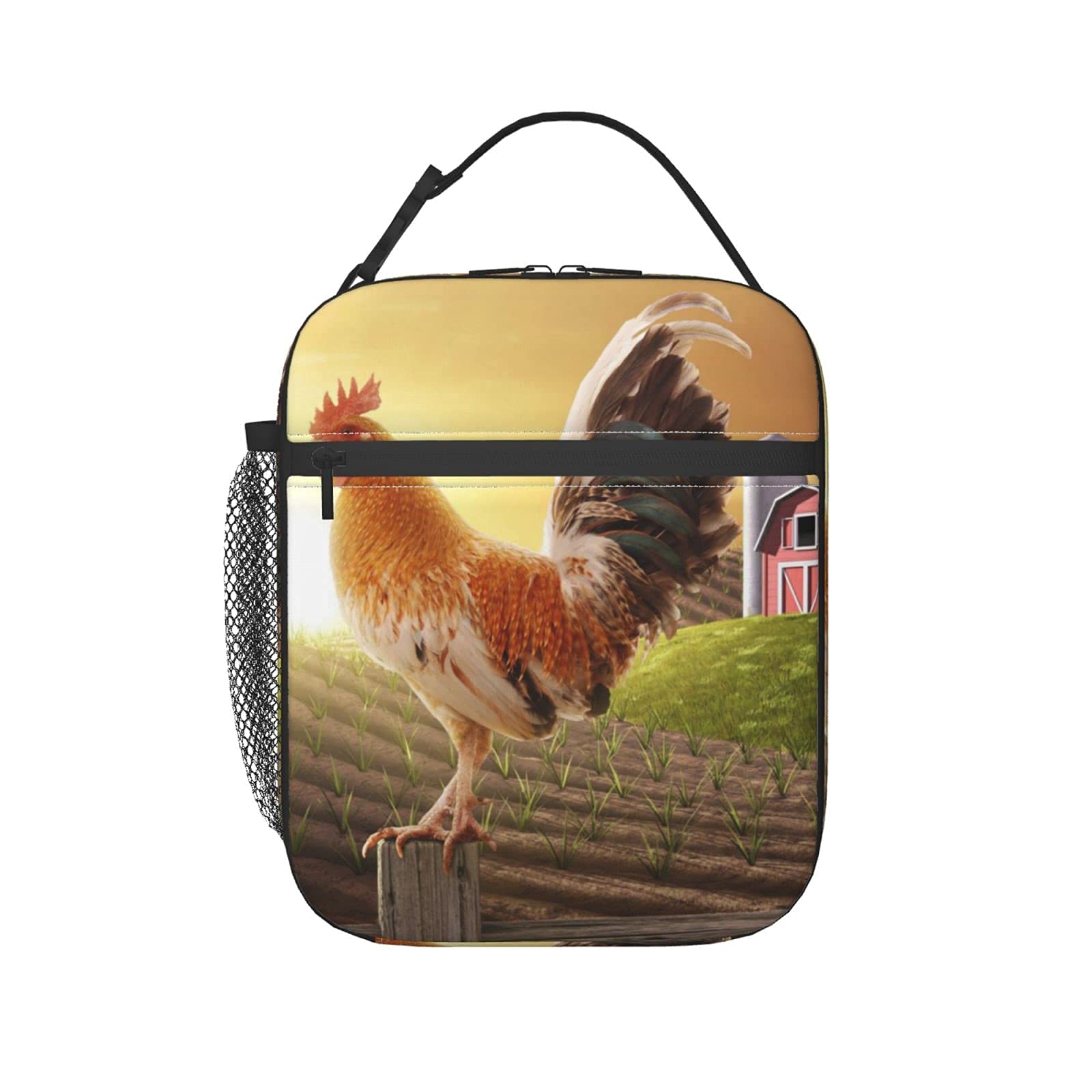 Insulated Lunch Box for Women & Men - Farm Field Rooster Fence Design Tote Bag, Leakproof Food Container for Work, School, Picnic & Outdoor Activities | Perfect for Office, Travel & Daily Commute