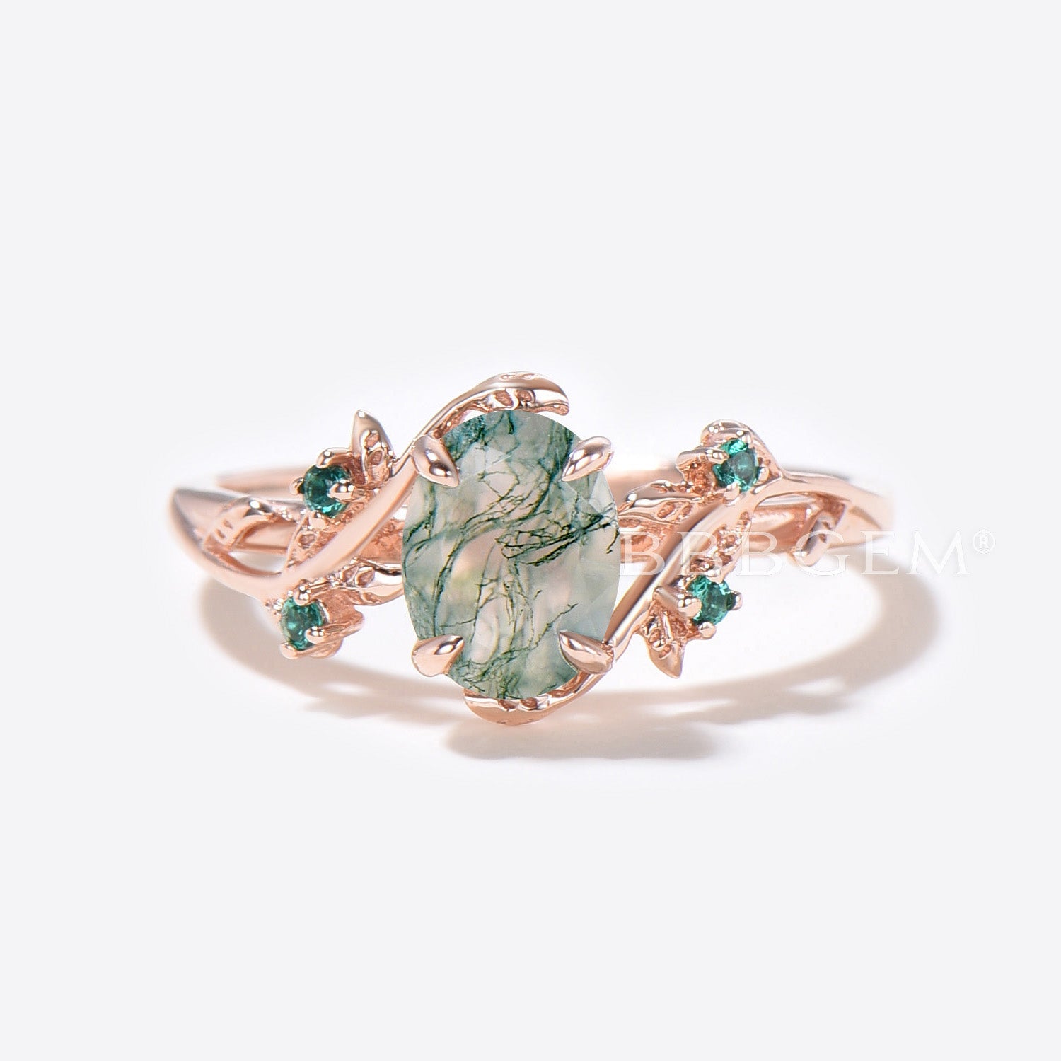 Natural Moss Agate Necklace and Ring Jewelry Set - Celestial Moon Oval Green Moss Agate Pendant with Leaf Aquatic Agate Ring - Nature Inspired Gemstone Jewelry for Women - Perfect for Boho, Wedding & Everyday Wear