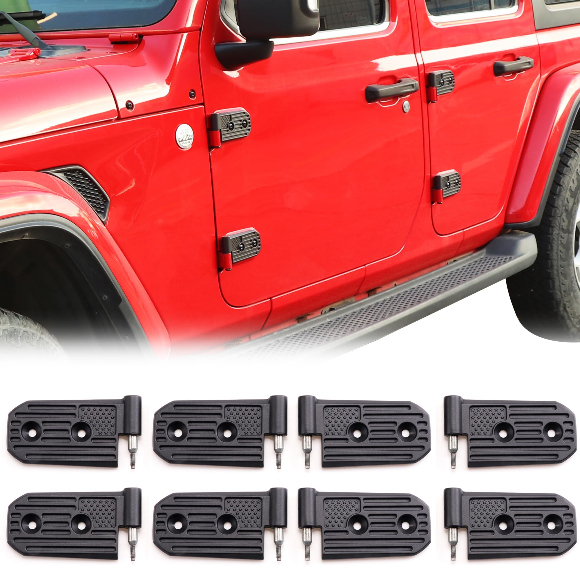 **JL Door Hinges for Jeep Wrangler & Gladiator (2018-2023) - OEM Replacement Hinge Sleeves, Aluminum, Black (8-Piece Set) - Perfect for Off-Roading & Daily Driving**