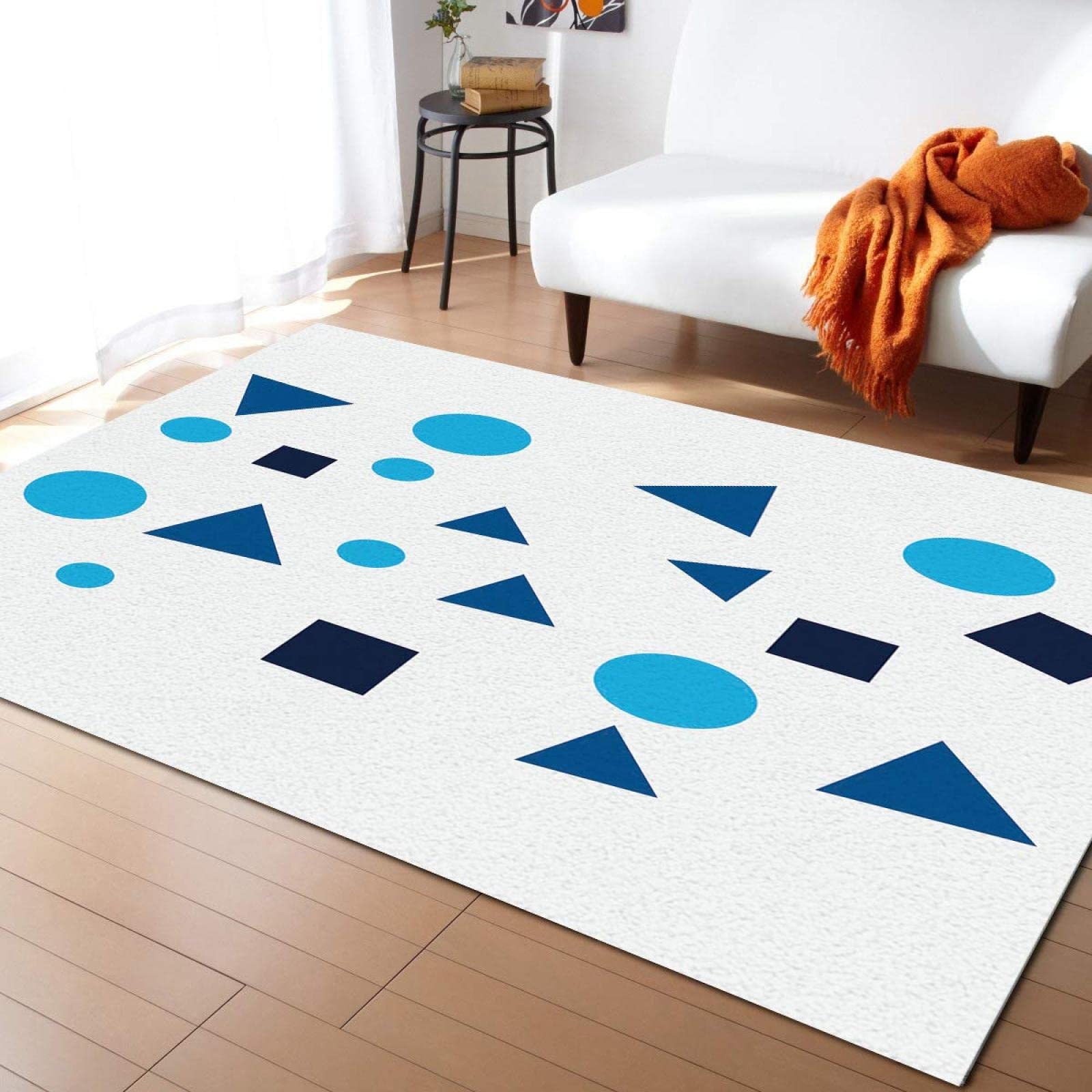 Blue Geometric Triangle Circle Square Area Rug - Soft Washable Carpet for Nursery, Bedroom & Living Room - 5ft x 6ft Kids Room Decor - Perfect for Boys & Girls Play Area, Dorm Room or Home Office