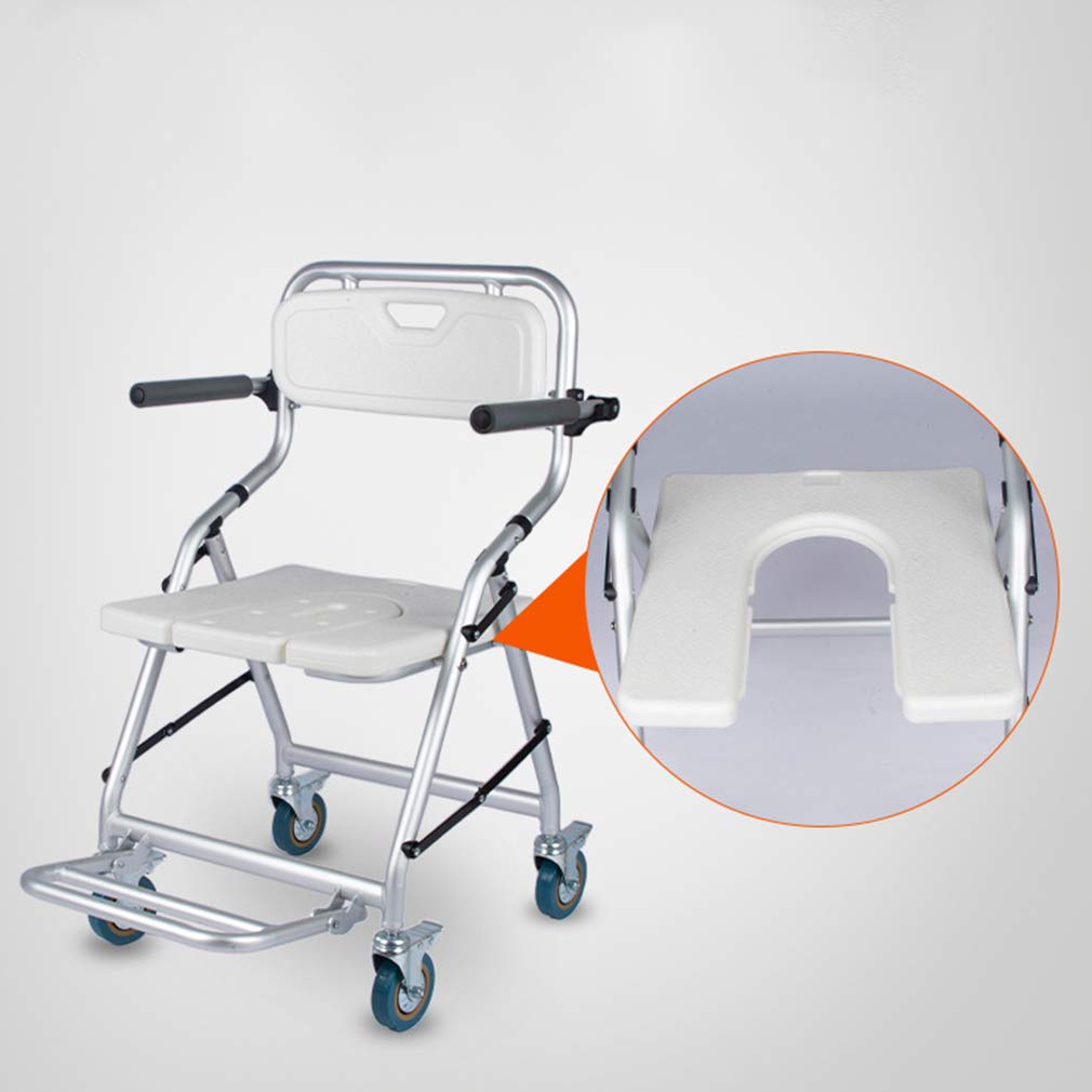 Foldable Mobile Shower Chair with 4-Wheel Brakes (360°) - Adjustable Height 46cm & Width 41cm - Wheelchair & Toilet Chair with Backrest for Elderly & Disabled - Safe Bathroom & Home Care Solution