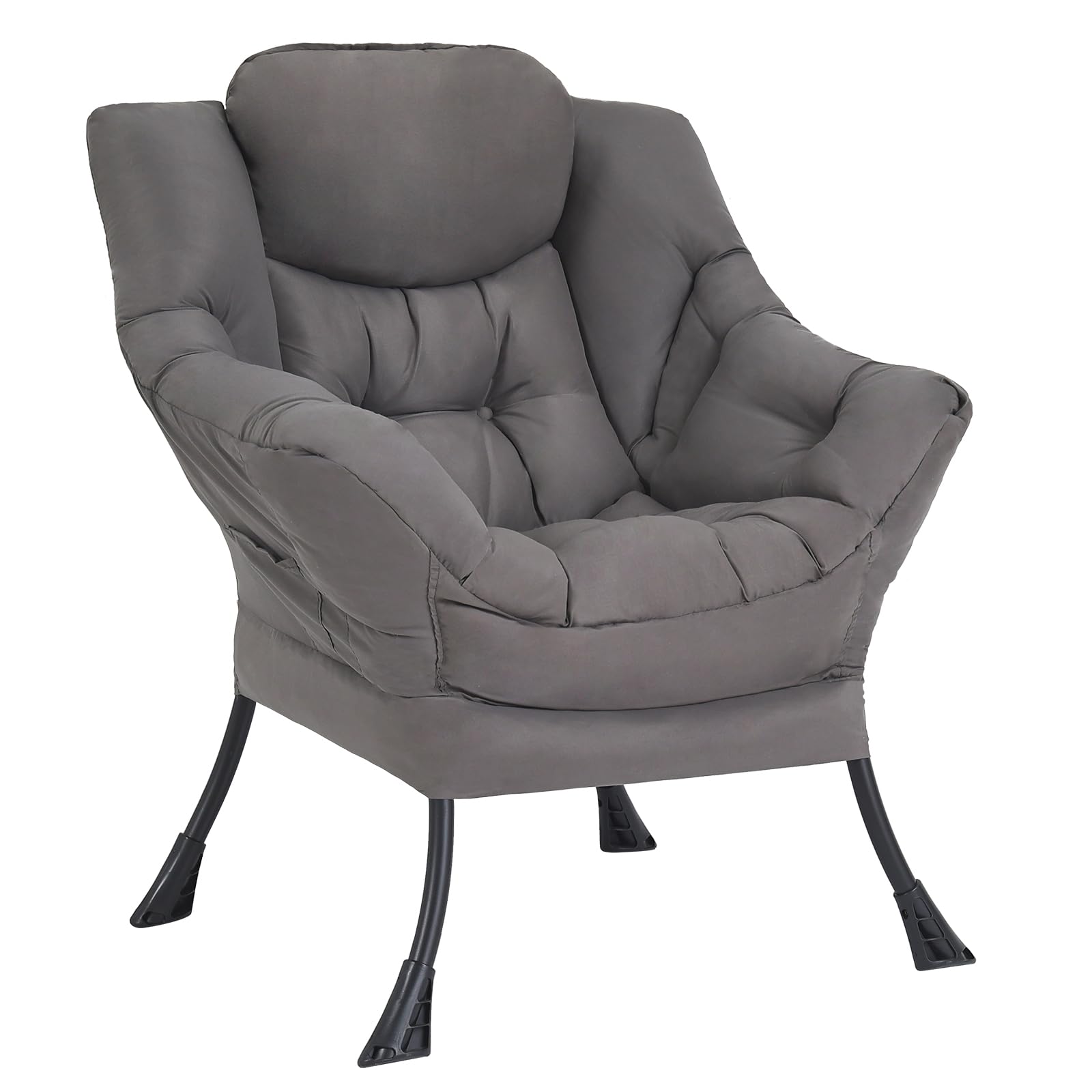 Welnow Modern Lazy Chair - Armrest Lounge Accent Chair with Side Pocket, Upholstered Leisure Sofa for Small Spaces, Bedroom, Dorm | Perfect for Reading, Relaxing & Netflix Binge-Watching in Dark Grey