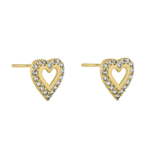 14K Yellow Gold Heart-Shaped Cubic Zirconia Stud Earrings for Women - Perfect for Valentine's Day, Anniversary Gifts & Special Occasions