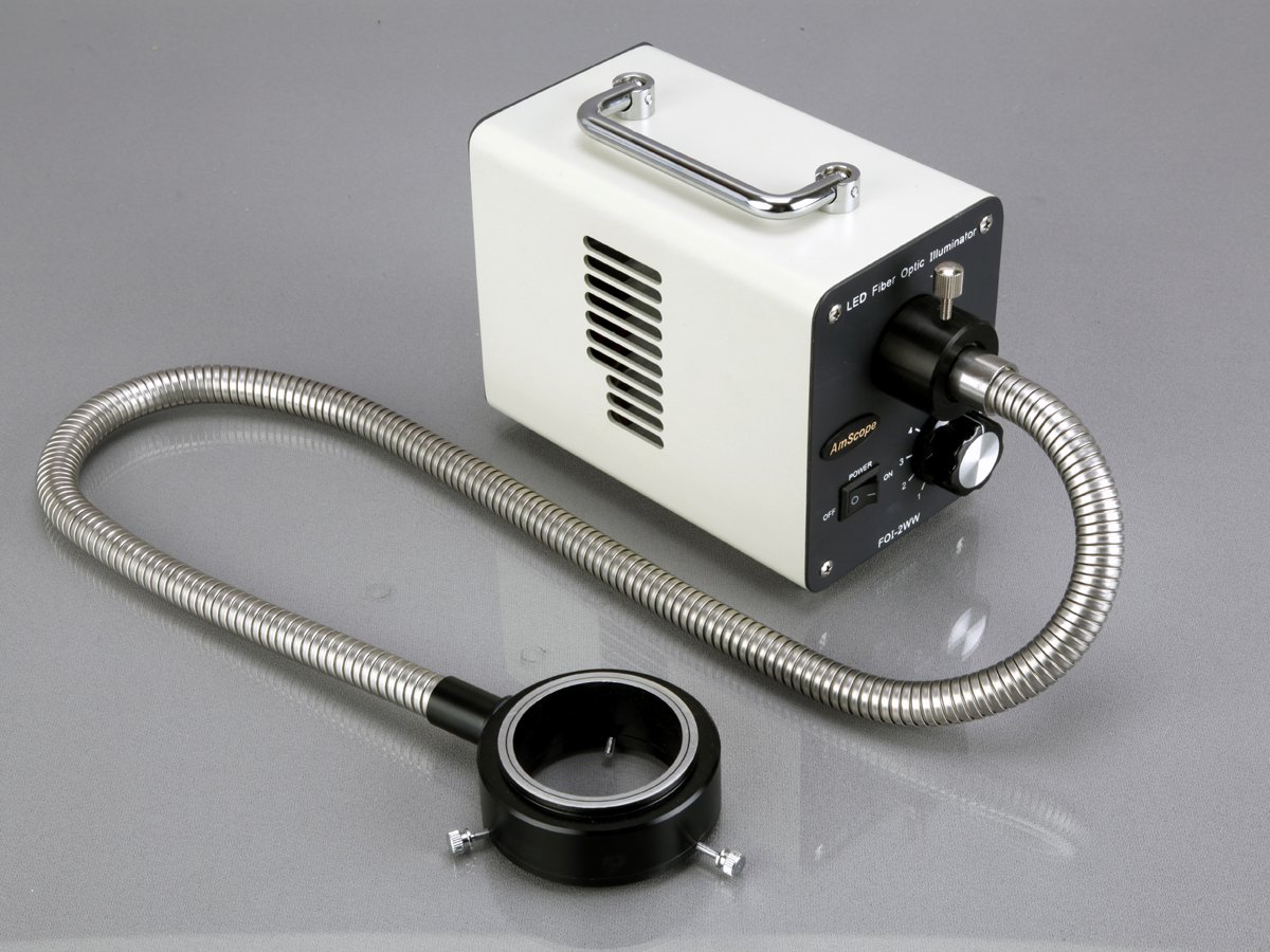 AmScope LED-20WYR 20W LED Fiber Optic Microscope Light with Y-Shaped Dual Gooseneck - Bright Illumination for Lab, Research & Hobby Microscopy