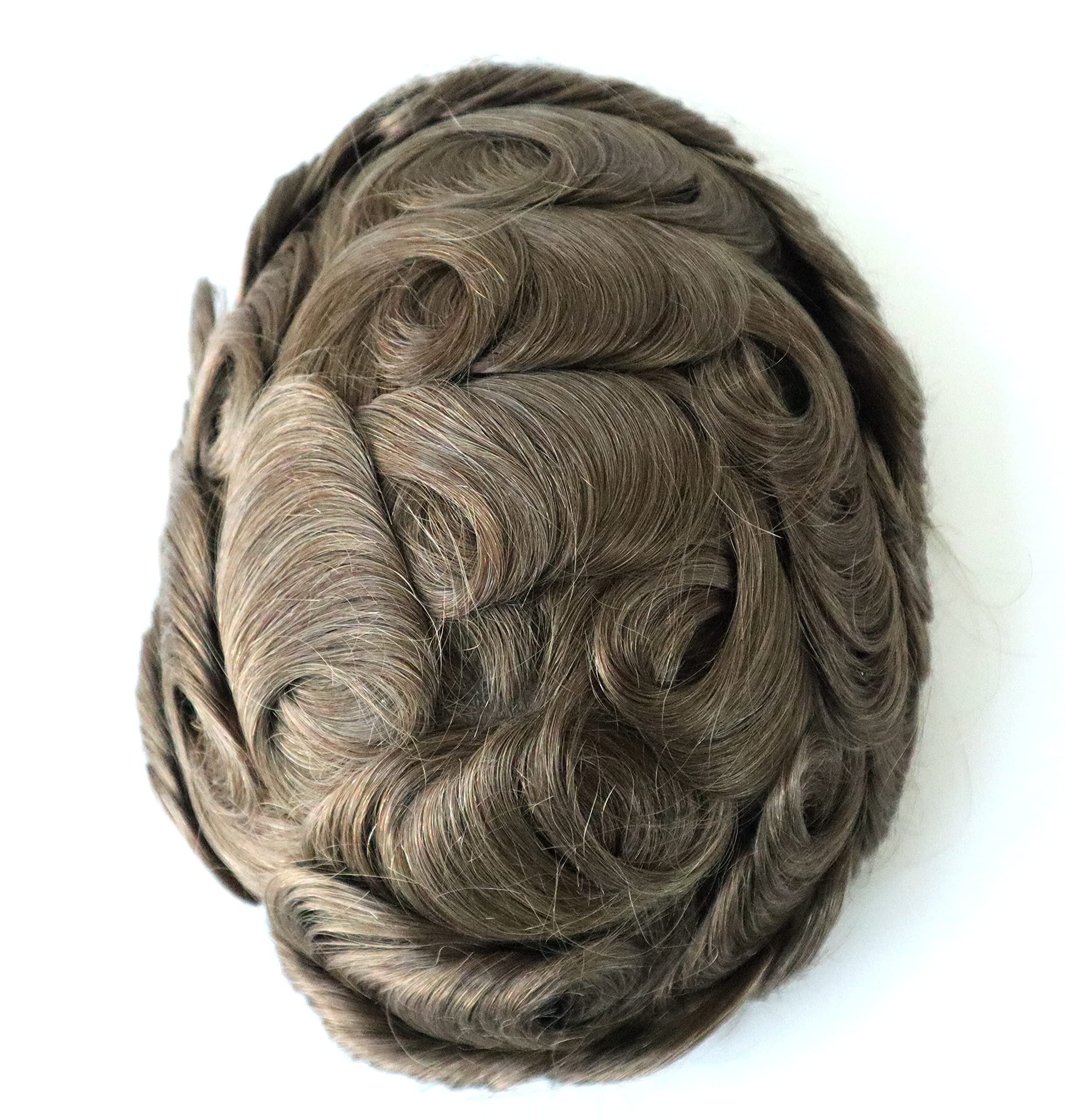 Natural Human Hair Toupee for Men - 0.12mm Poly Skin V-Looped Scalloped Front with Dark Blonde #18 Hair Unit | Realistic Hair Replacement System for Thinning Hair | Perfect for Daily Wear, Special Occasions & Confidence Boosting