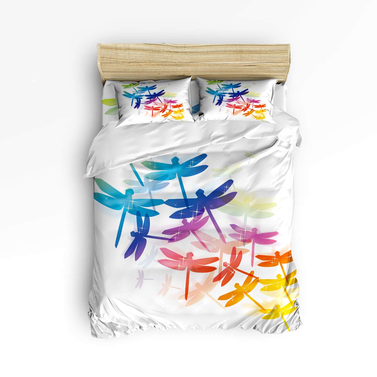 Pink Sky King Size Kids Duvet Cover Set - Cute 4-Piece Bedding Set for Girls & Boys with Colorful Dragonfly Design - Includes 1 Flat Sheet, 1 Duvet Cover & 2 Pillowcases - Perfect for Kids' Bedrooms, Sleepovers & Nursery Decor