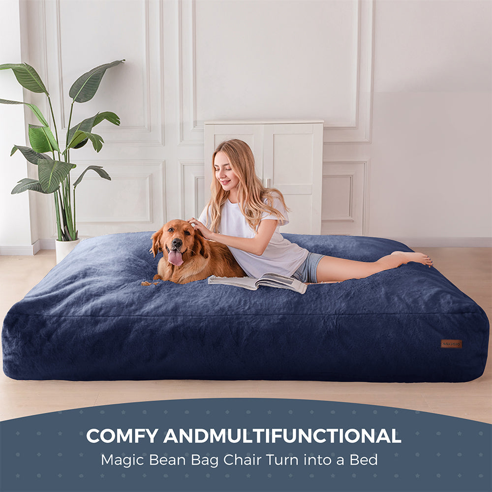 MAXYOYO Giant Faux Fur Bean Bag Chair - Convertible to Floor Mattress Bed | Dark Grey | Ultra Soft Lounge Chair for Living Room, Bedroom & Dorm | Perfect for Relaxing, Gaming & Sleepovers