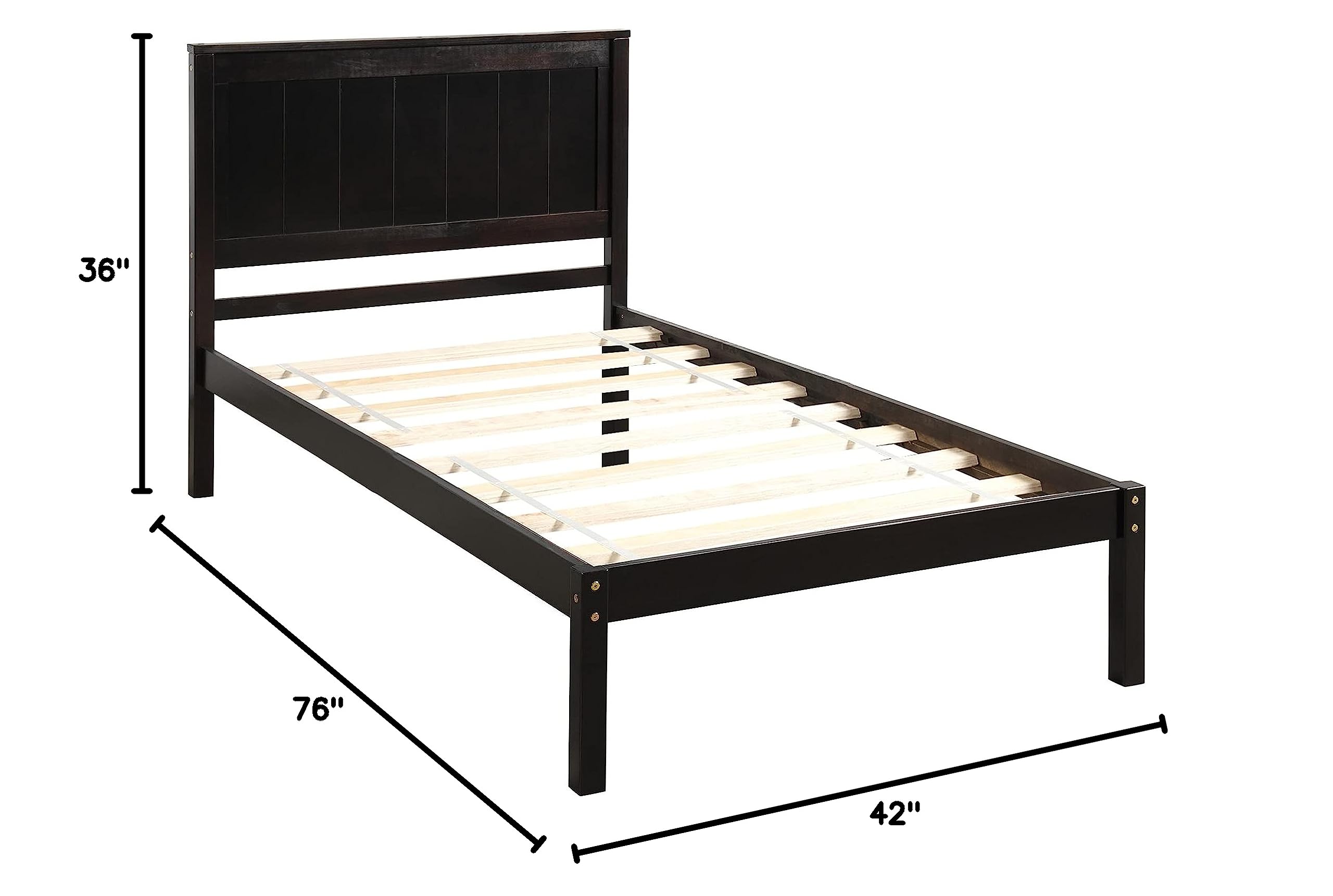 i-POOK Twin Size Solid Wood Platform Bed Frame with Headboard - Retro Style Wood Slat Support, No Box Spring Needed - Perfect for Bedroom, Apartment & Dorm Room (Espresso Finish)