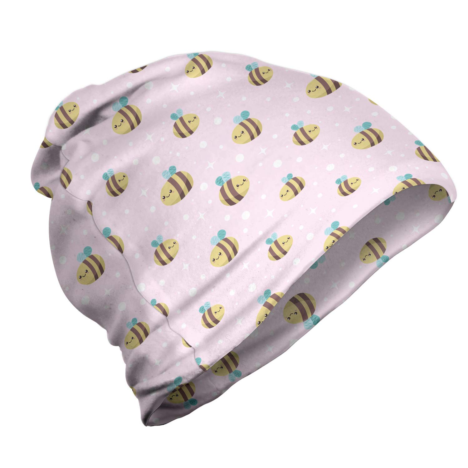 Ambesonne Unisex Beanie - Pastel Smiling Bees Cartoon Design for Men & Women | Warm Winter Hat for Hiking, Outdoor Activities & Casual Wear