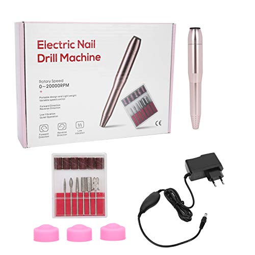 Professional Electric Nail Drill Machine Kit - Portable Nail Drill Pen for Manicure & Pedicure with 6 Drill Bits & Sanding Bands | Perfect for Home Salon, Nail Art, DIY Nail Care & Professional Use (Gold)
