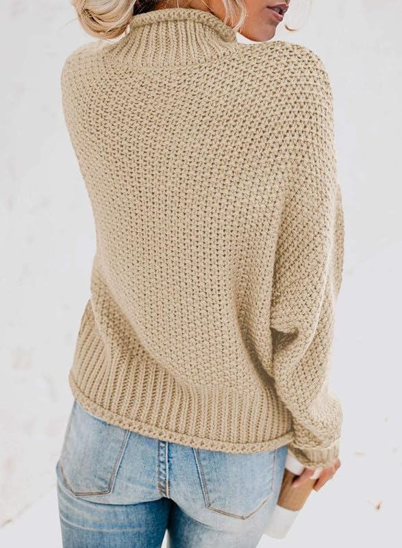 Dokotoo Women's 2024 Winter Fall Solid Color Turtleneck High Neck Balloon Sleeve Long Sleeve Sweater Pullover Top - Cozy Casual Wear for Office, Dating & Holiday Outfits