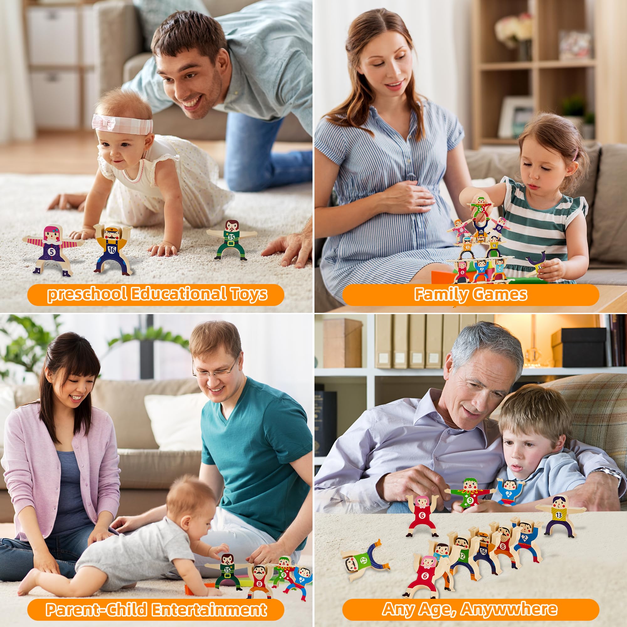 Wooden Stacking Toys 16Pcs - Balancing Building Blocks Game for Kids & Adults | Circus Hercules Acrobatic Interlocking Puzzle Toy | STEM Learning Gift for Toddlers Ages 3-6 | Perfect for Family Game Night & Classroom Activities