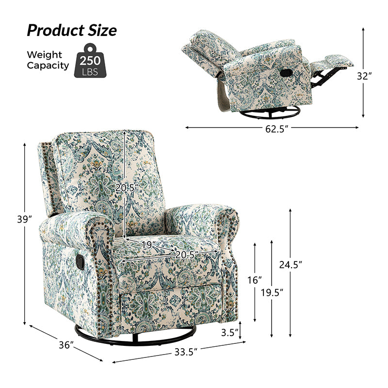 Comfortable Nikola Swivel Glider Recliner Chair - 360° Rotation & Smooth Gliding Motion - Perfect for Living Room, Nursery, or Home Theater Relaxation