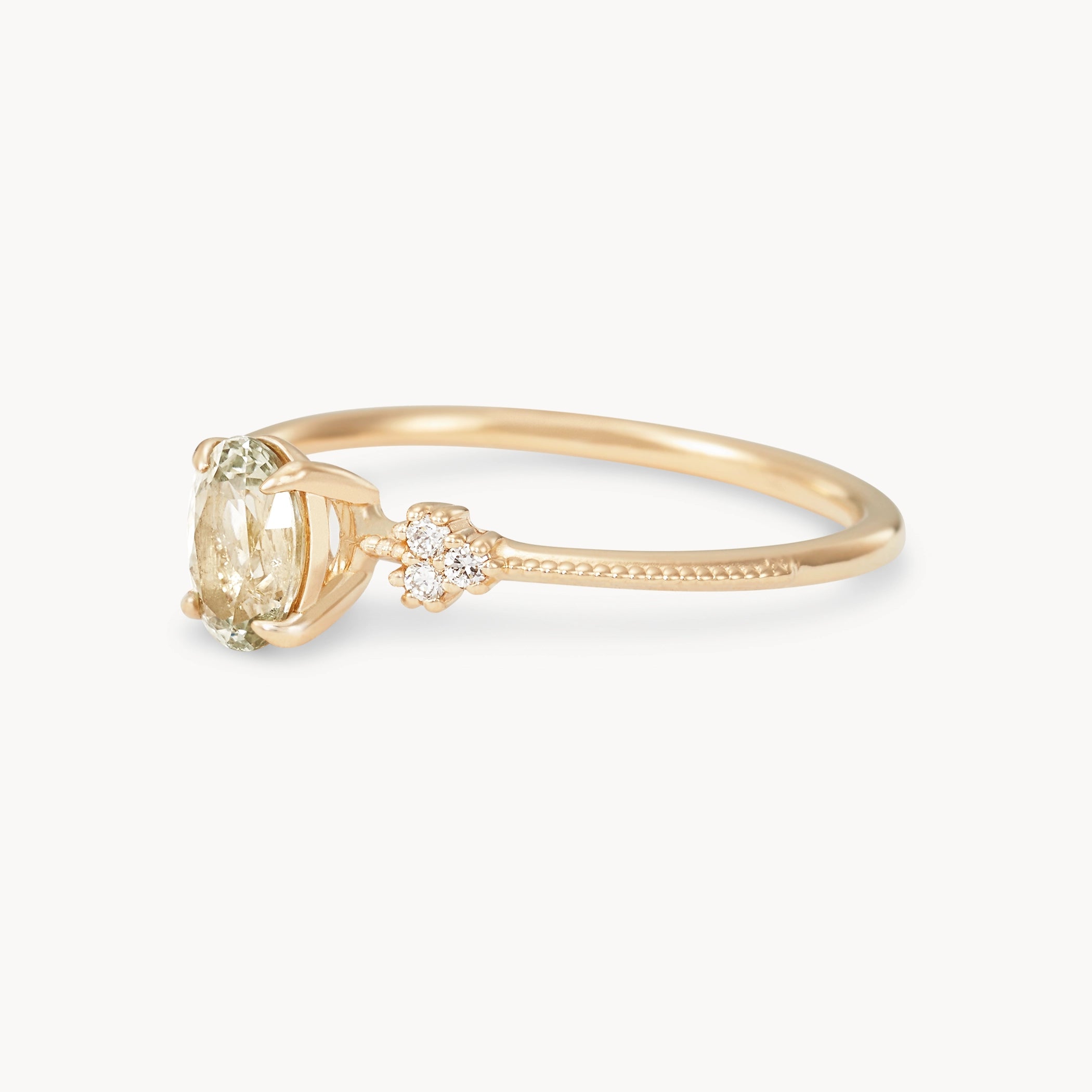 Starlit Whisper Unique 14K Yellow Gold Oval Green Sapphire Ring – Perfect for Engagement, Anniversary & Special Occasions
