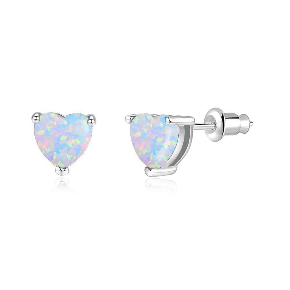 14K Gold Plated Heart Stud Earrings for Women - Hypoallergenic Opal/Turquoise/Rose Quartz Gemstone Jewelry | Perfect for Valentine's Day, Anniversary Gifts & Everyday Wear