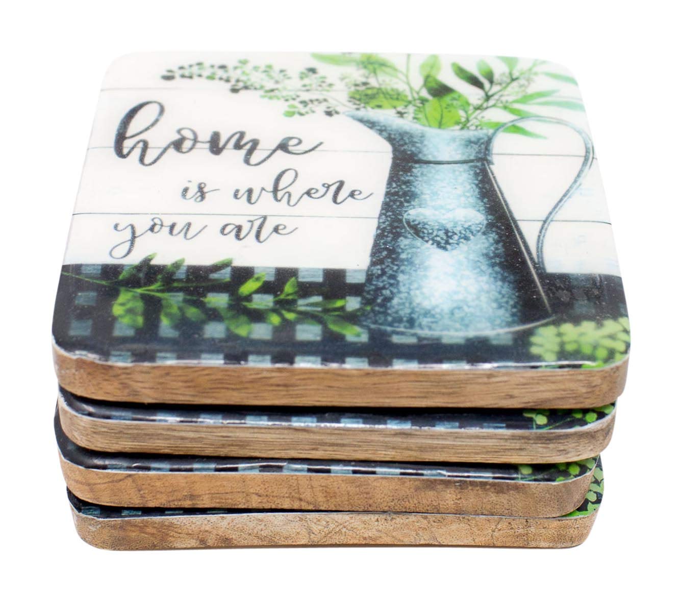 Stylish Enamel and Wood Coasters Set of 4 - Rustic Home Decor for Coffee Tables, Dining Tables, and Office Desks - Perfect Gift for Housewarming and Weddings