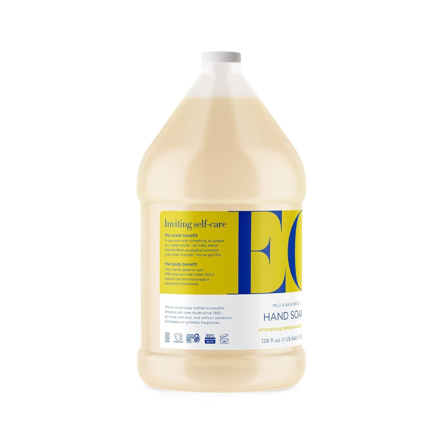 EO Organic Liquid Hand Soap Refill - 1 Gallon, Lemon Eucalyptus Scent, Plant-Based Gentle Cleanser with Pure Essential Oils | For Home, Office & Commercial Use | Eco-Friendly & Hypoallergenic