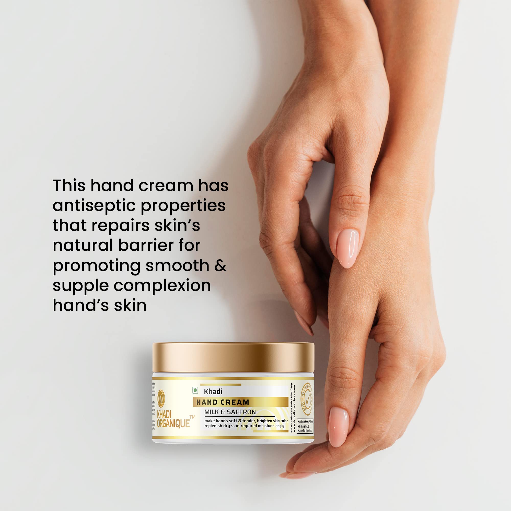 Khadi Organique Milk & Saffron Hand Cream for Dry, Rough Skin - 50GM | Natural Moisturizer for Cracked Hands | Perfect for Winter Care & Daily Hydration