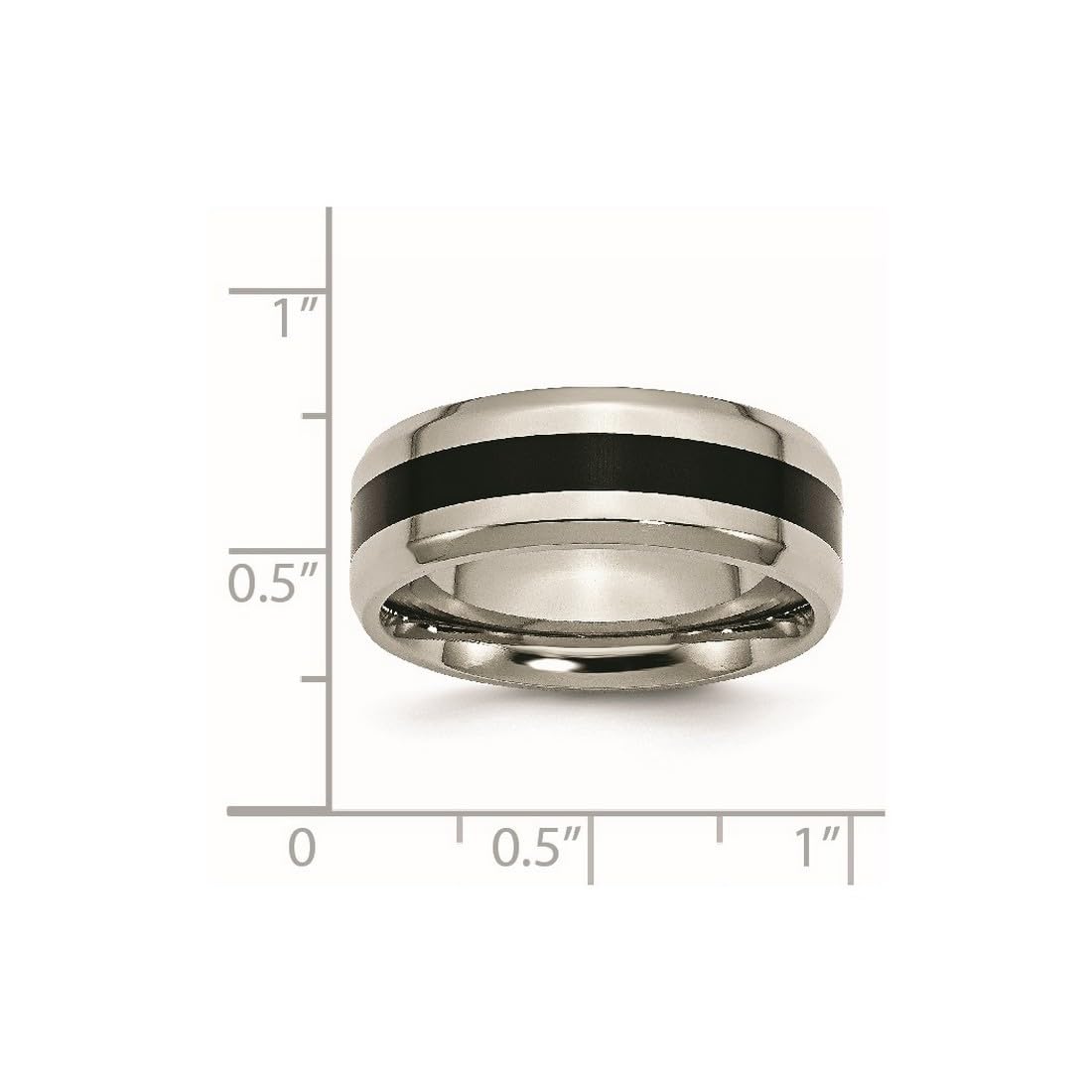 Titanium Beveled Edge Black Enameled 8mm Polished Band Ring for Women & Men - Durable Wedding Band, Anniversary Gift, Everyday Fashion Jewelry