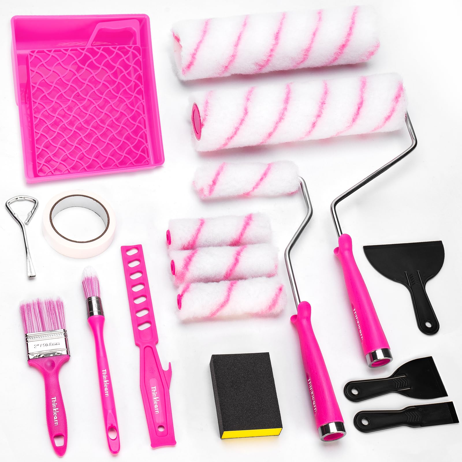 Premium Paint Roller Kit - 24PCS Pink Painting Supplies Set with 4 & 9 Inch Roller Frames, Covers, Brushes & Tray for Interior Walls - Perfect for Home DIY Projects & Professional Wall Painting